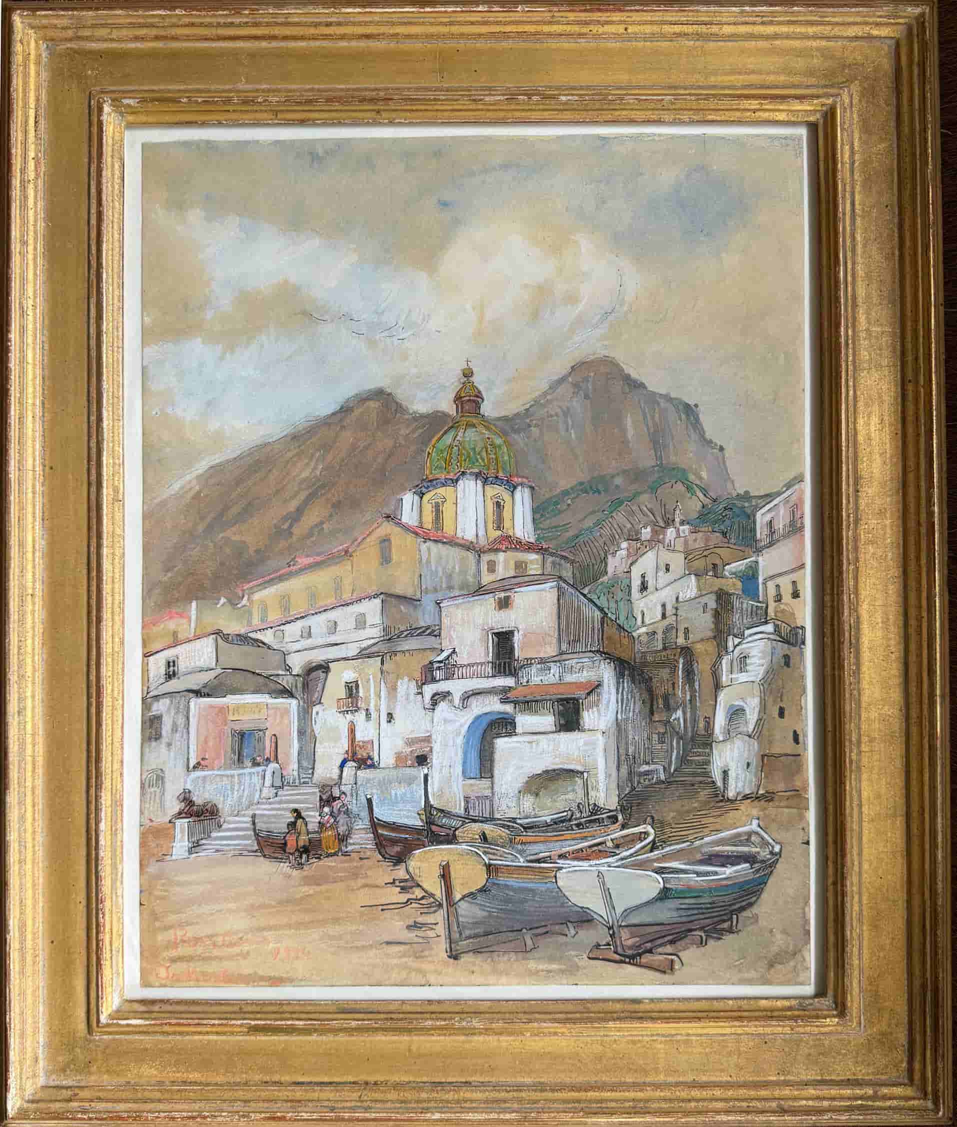 Jo Koster - Gezicht op Positano (met lijst)