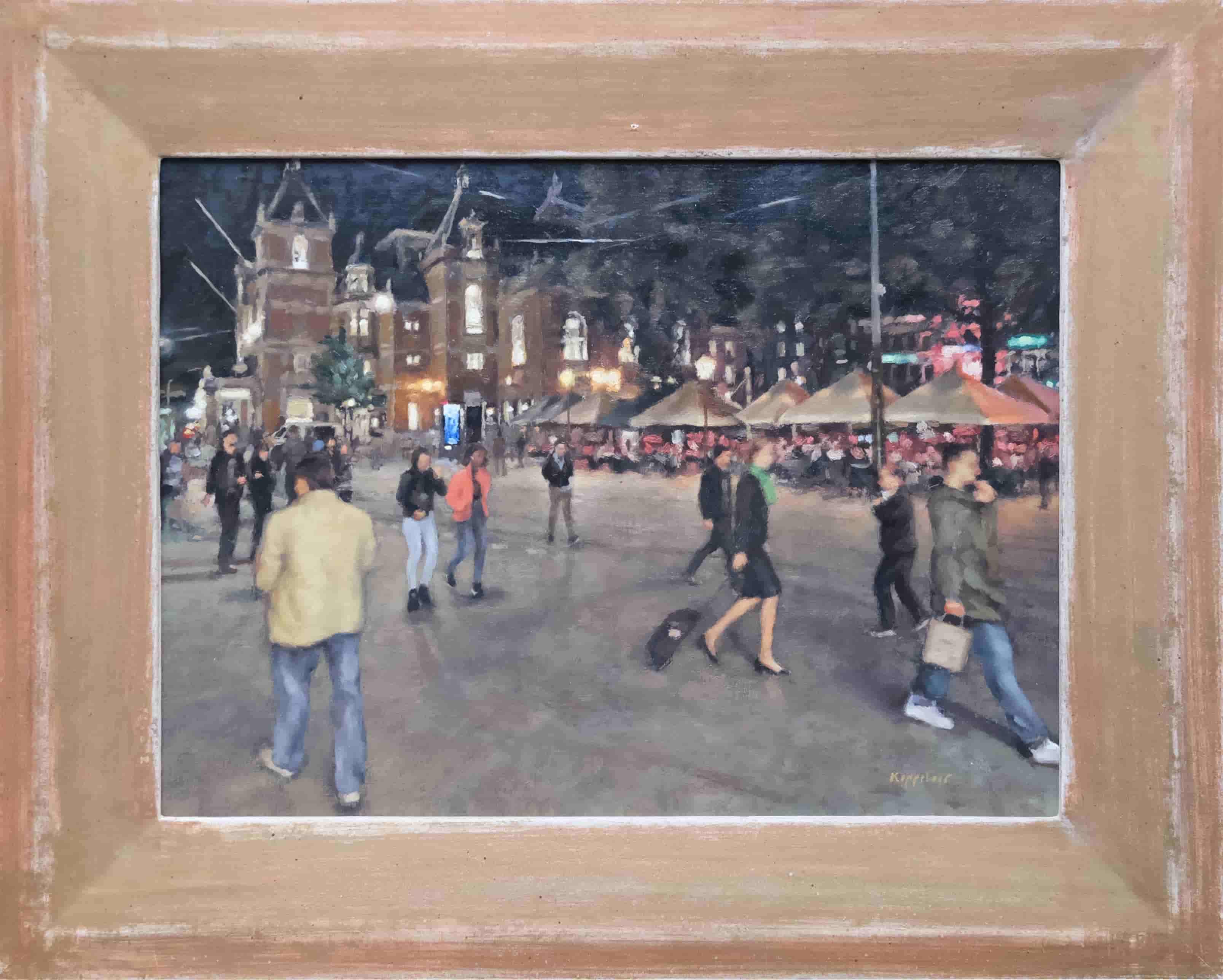 Frans Koppelaar - Leidseplein bij avond (met lijst)