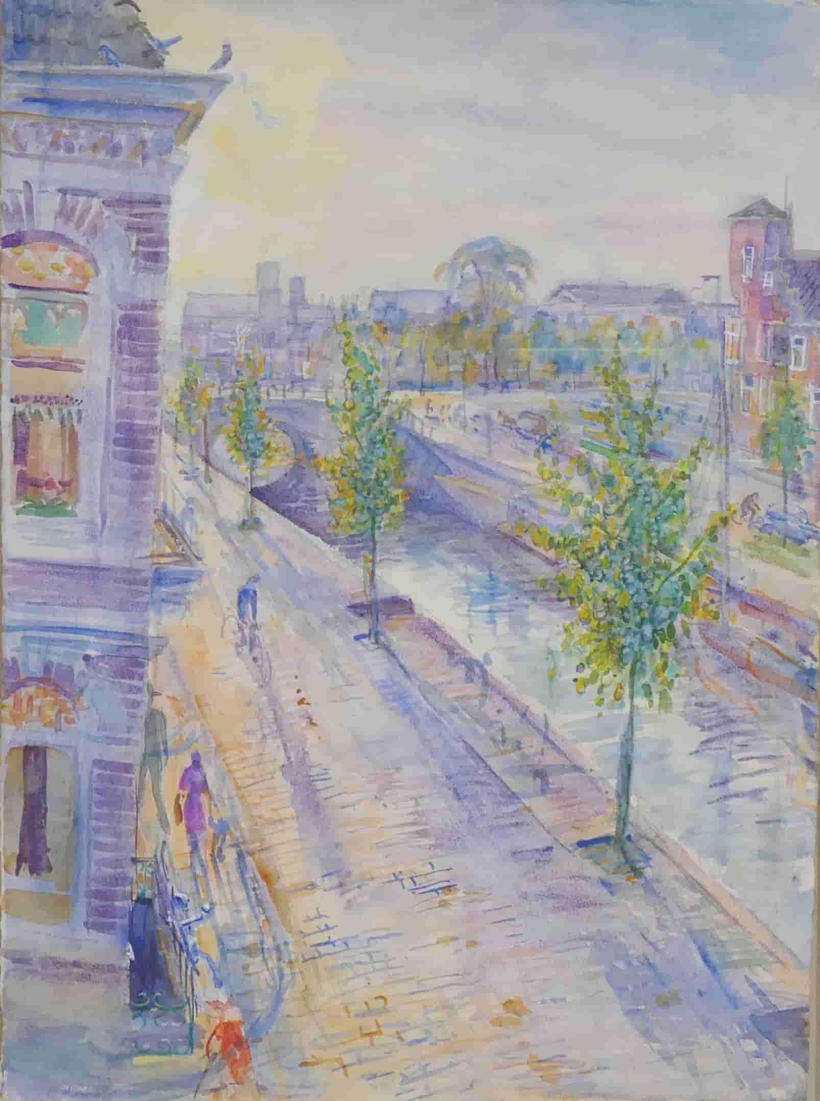 Johan Dijkstra - Uitzicht van het atelier aan de Spilsluizen te Groningen (zonder lijst)