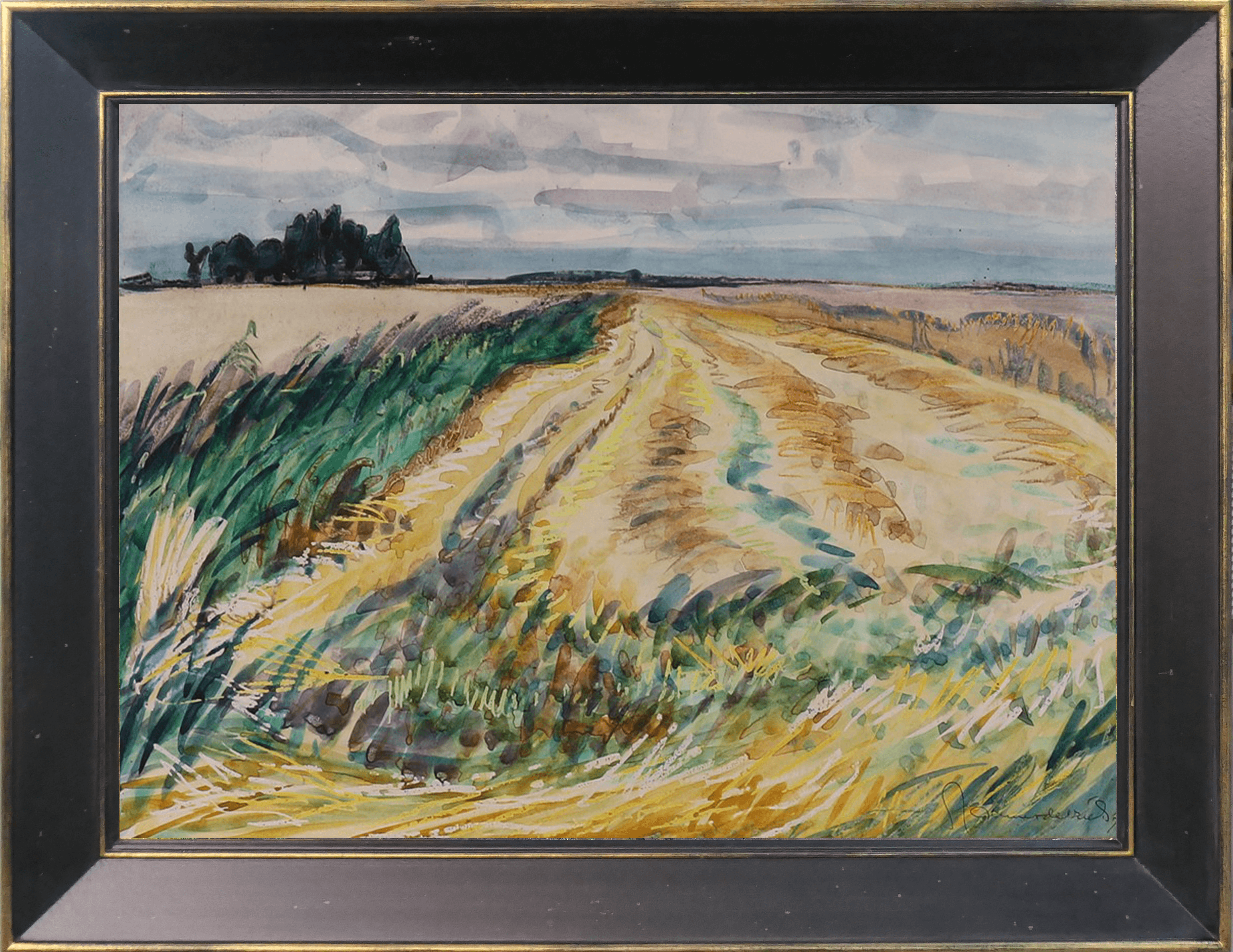 Jannes de Vries - Akkerlandschap op het hoge land in Groningen (met lijst)