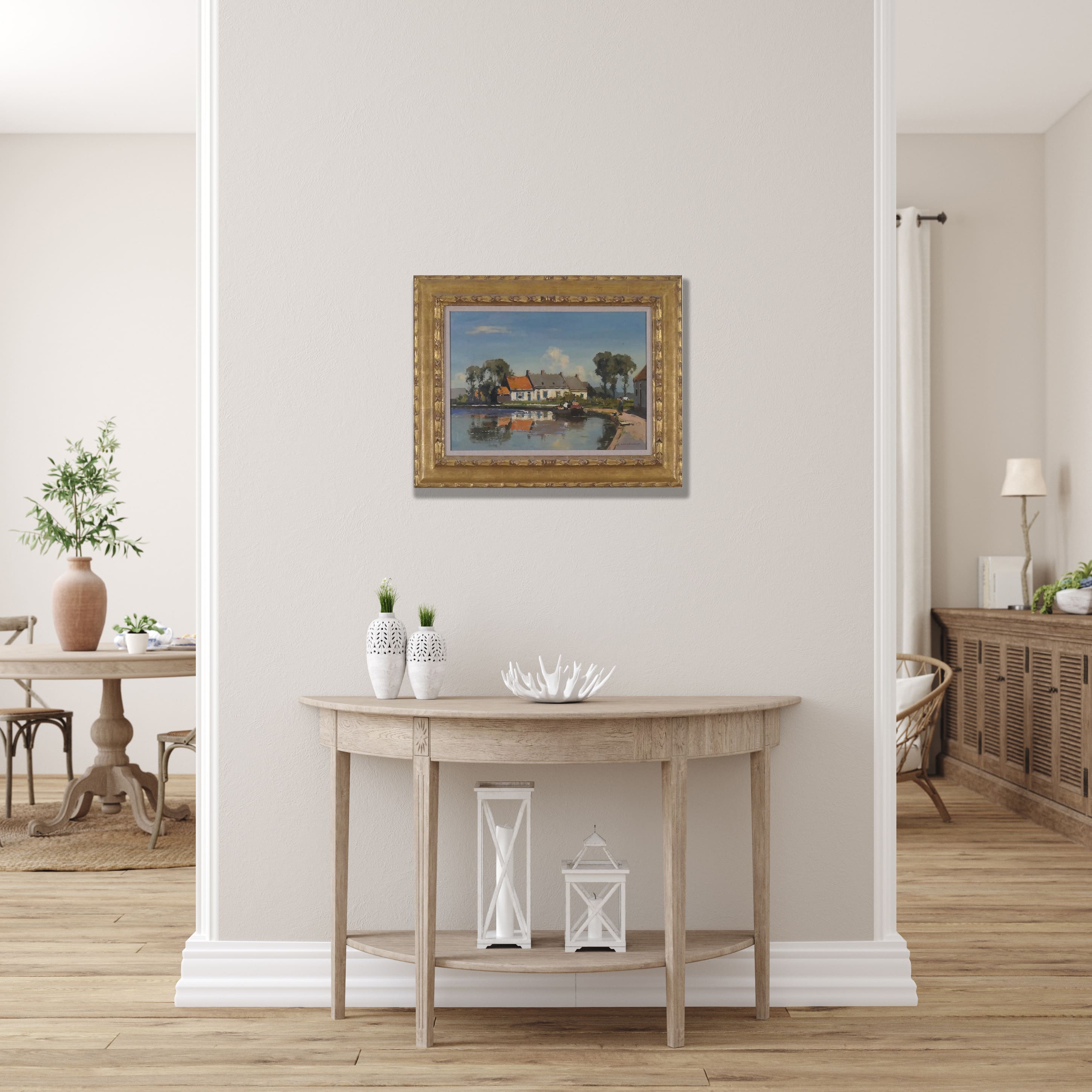 Dorpje aan rivier zonder lijst