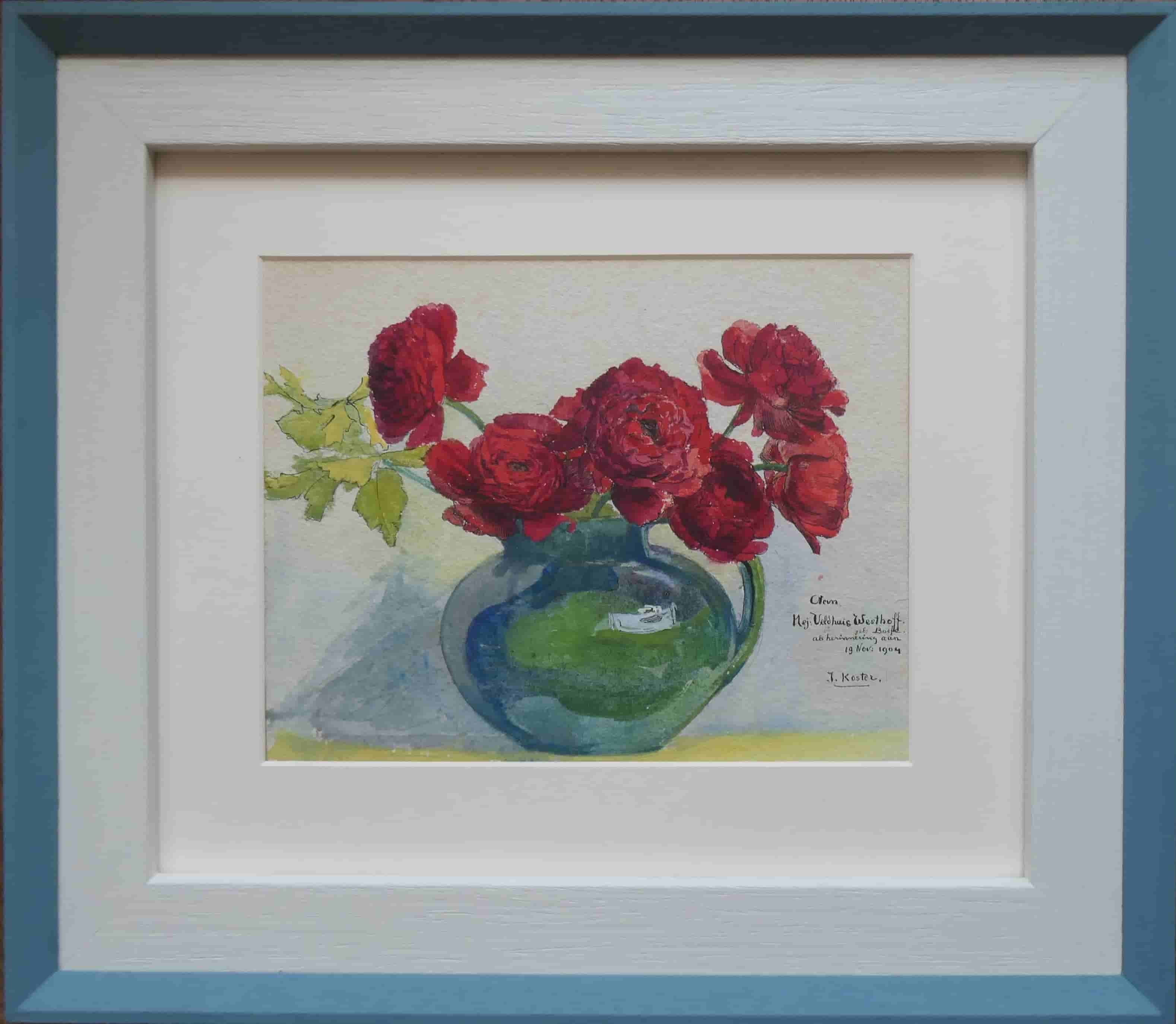 Jo Koster - Bloemstilleven met rode rozen (1904) (met lijst)