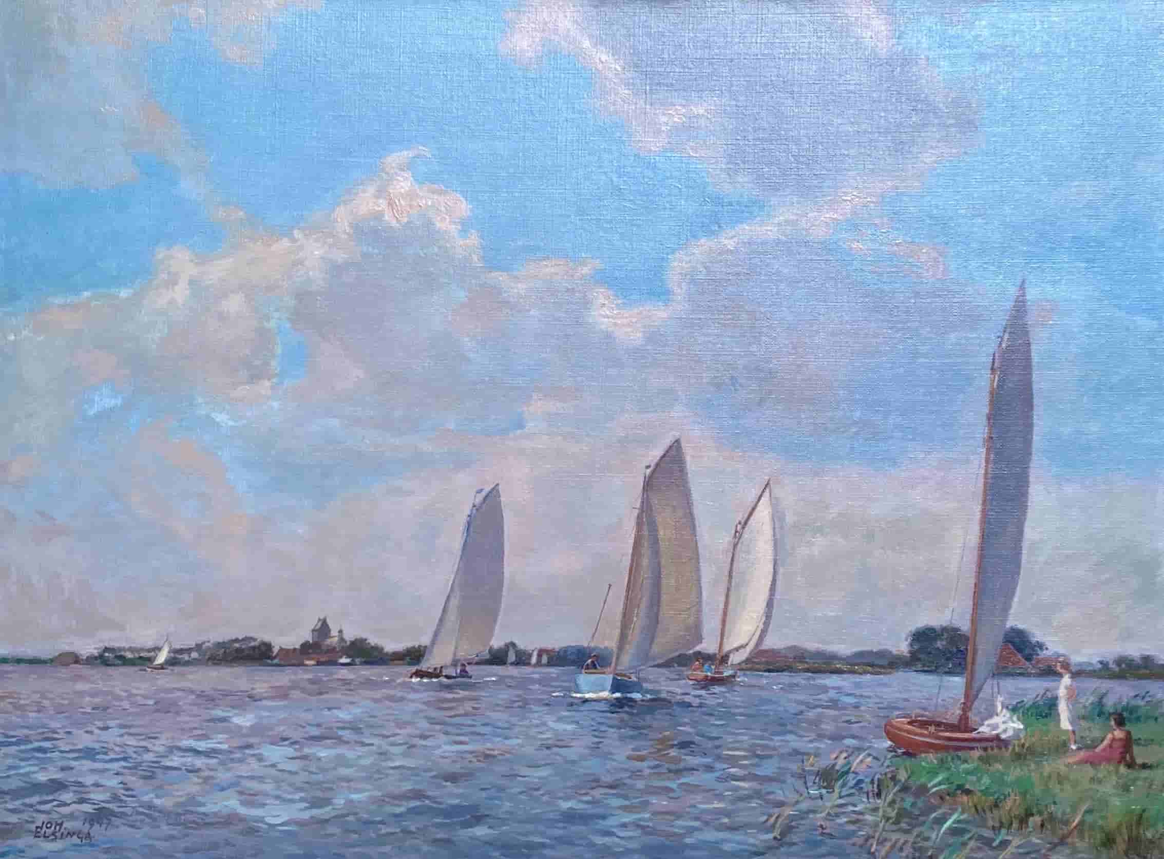 Johannes Elsinga - Gezicht op Grou (zonder lijst)