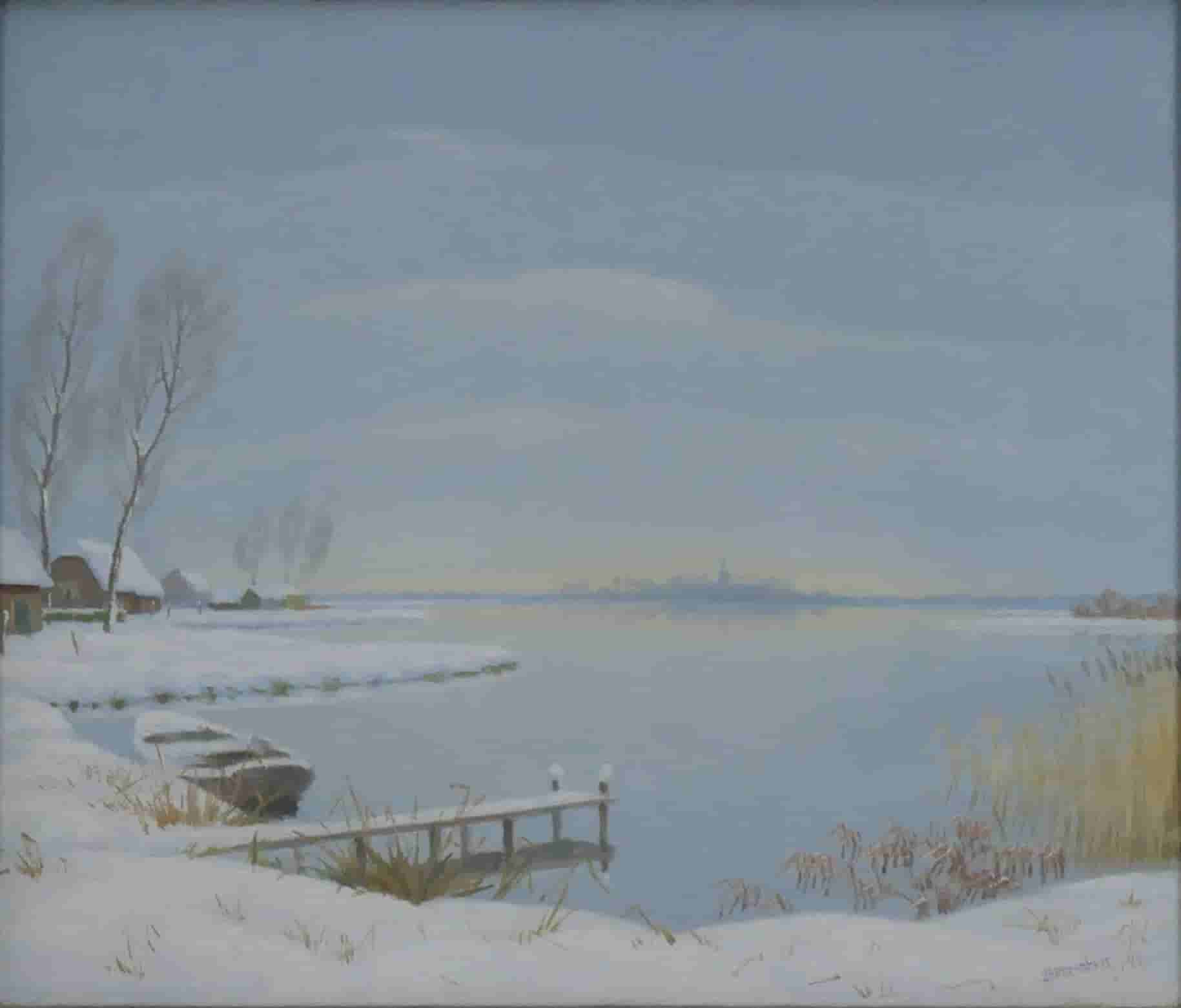 Dirk Smorenberg - Winter aan de Loosdrechtseplas (zonder lijst)