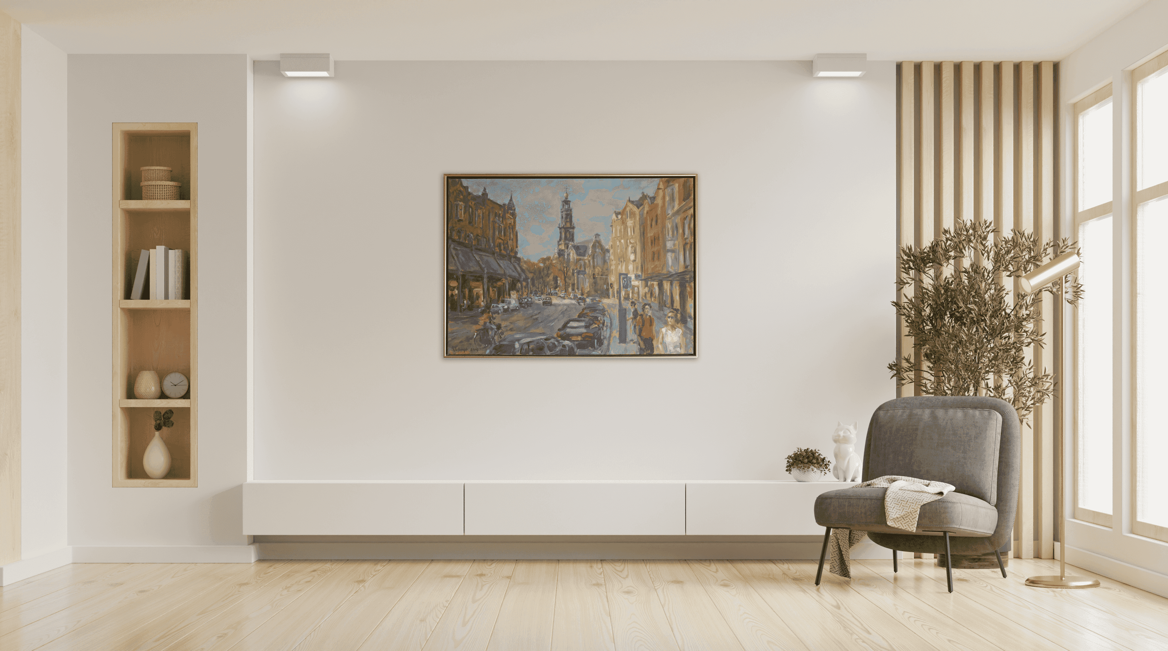 Wouter Verburgt - Raadhuisstraat met Westerkerk te Amsterdam (in interieur)