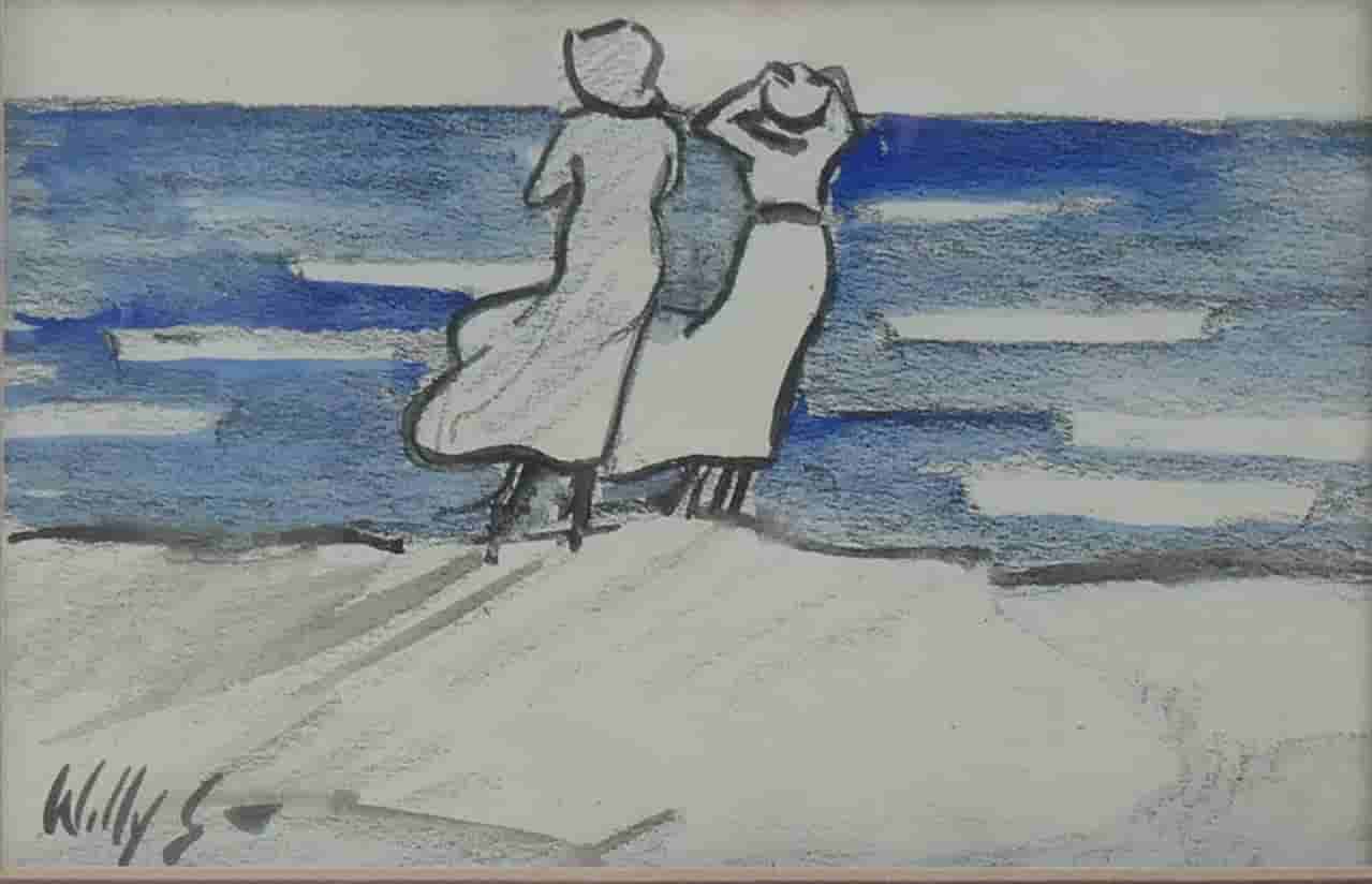 Willy Sluiter - Uitwaaien aan het strand (zonder lijst)