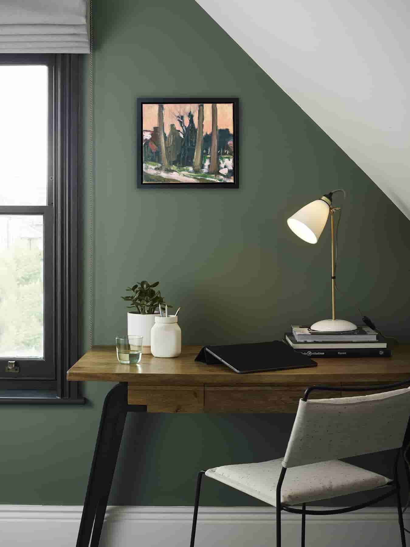 Wim van der Veer - Wintergezicht van een Fries dorpje met kerktoren (in interieur)