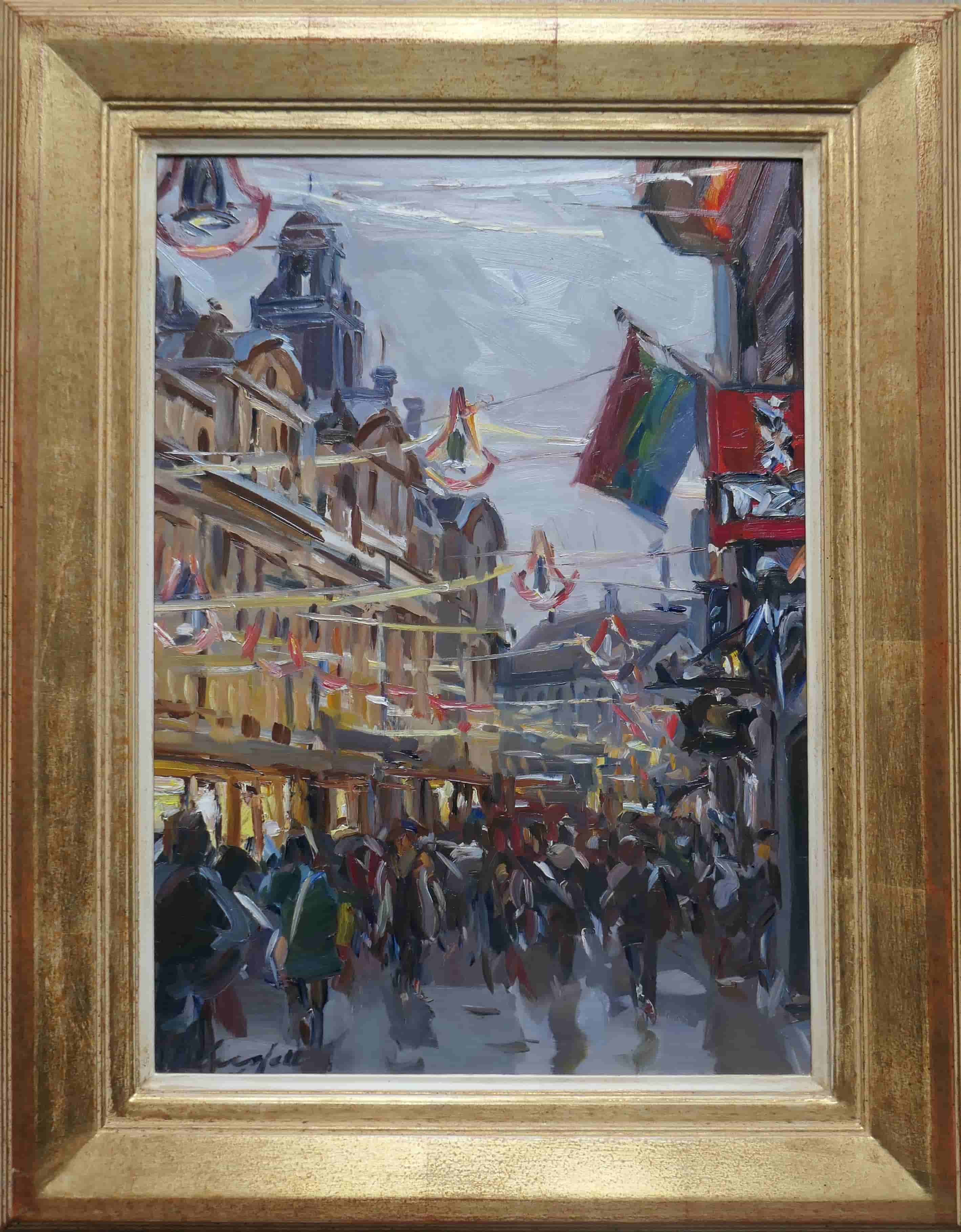 Hans Versfelt - Damrak bij avond (met lijst)