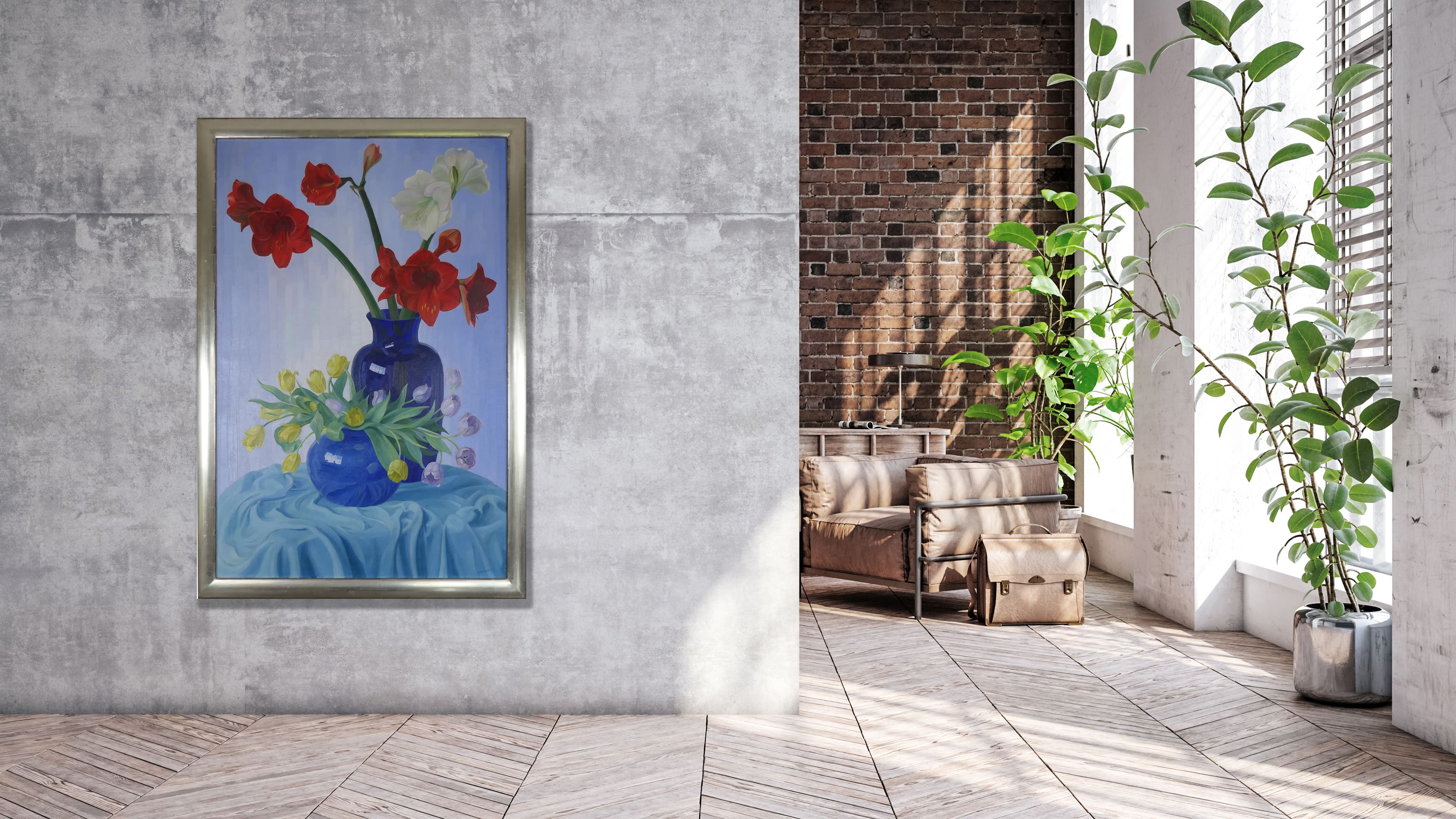 Amarylissen en tulpen zonder lijst