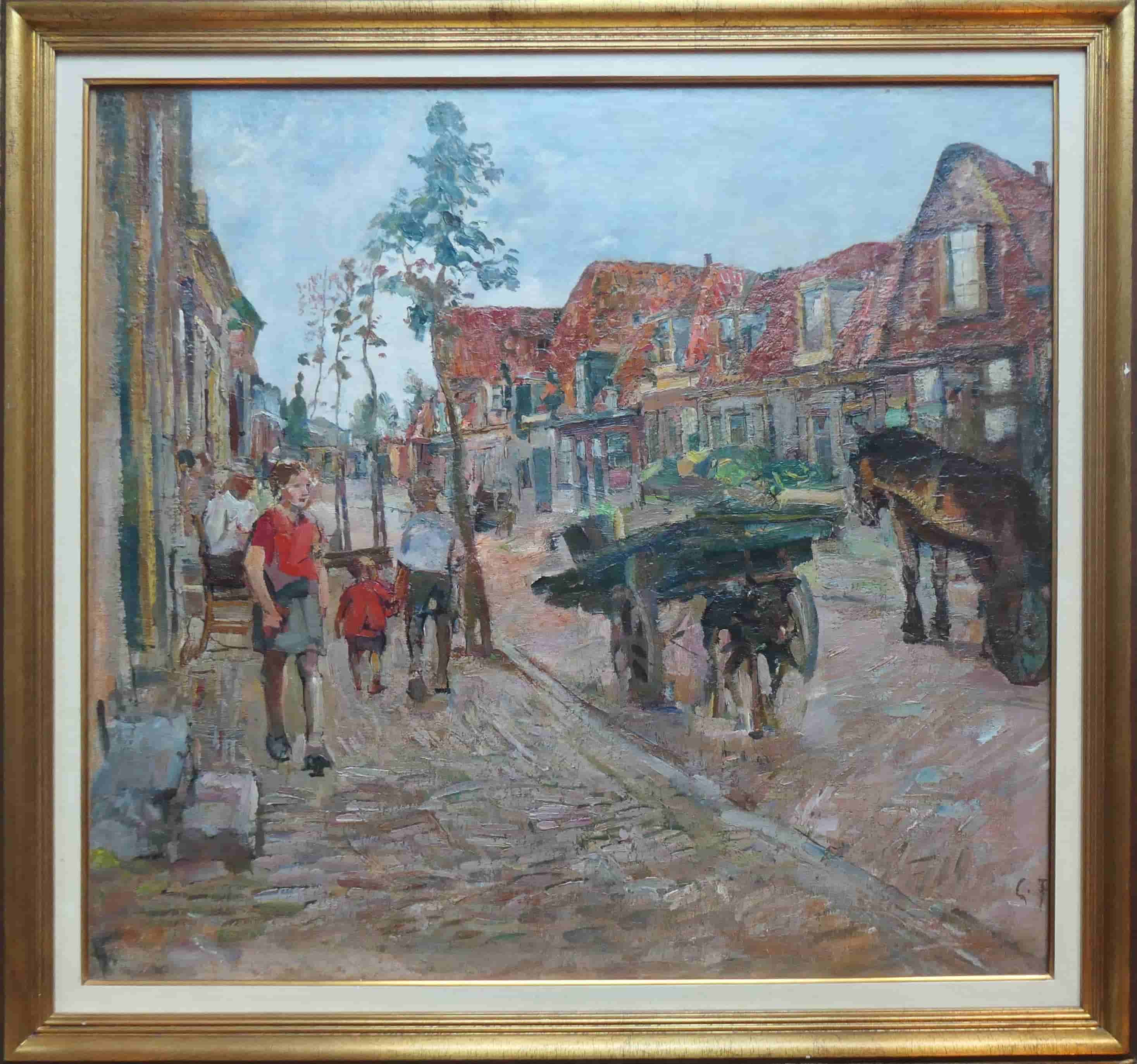 Carl Fahringer - Historisch schilderij van de Italiaanse Zeedijk in Hoorn (met lijst)