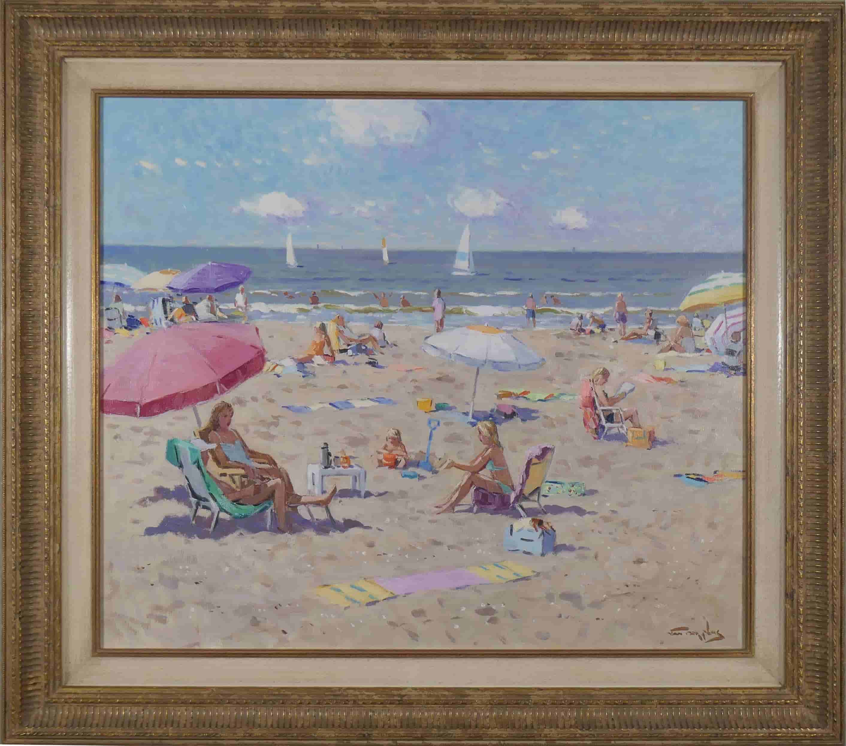 Niek van der Plas - Strandgezicht te Katwijk (met lijst)