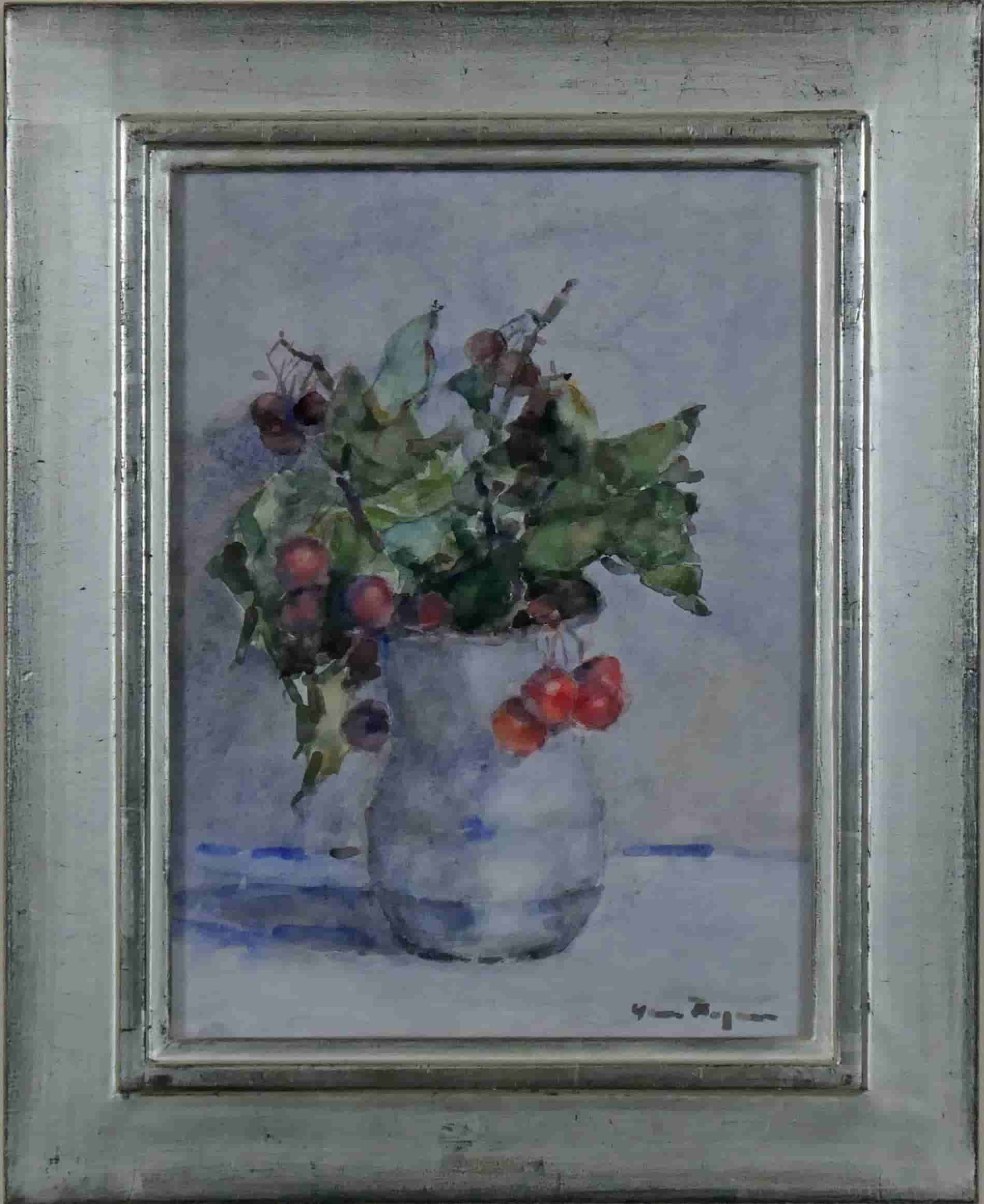 Herman Bogman - Bessentakjes in een witte vaas (met lijst)