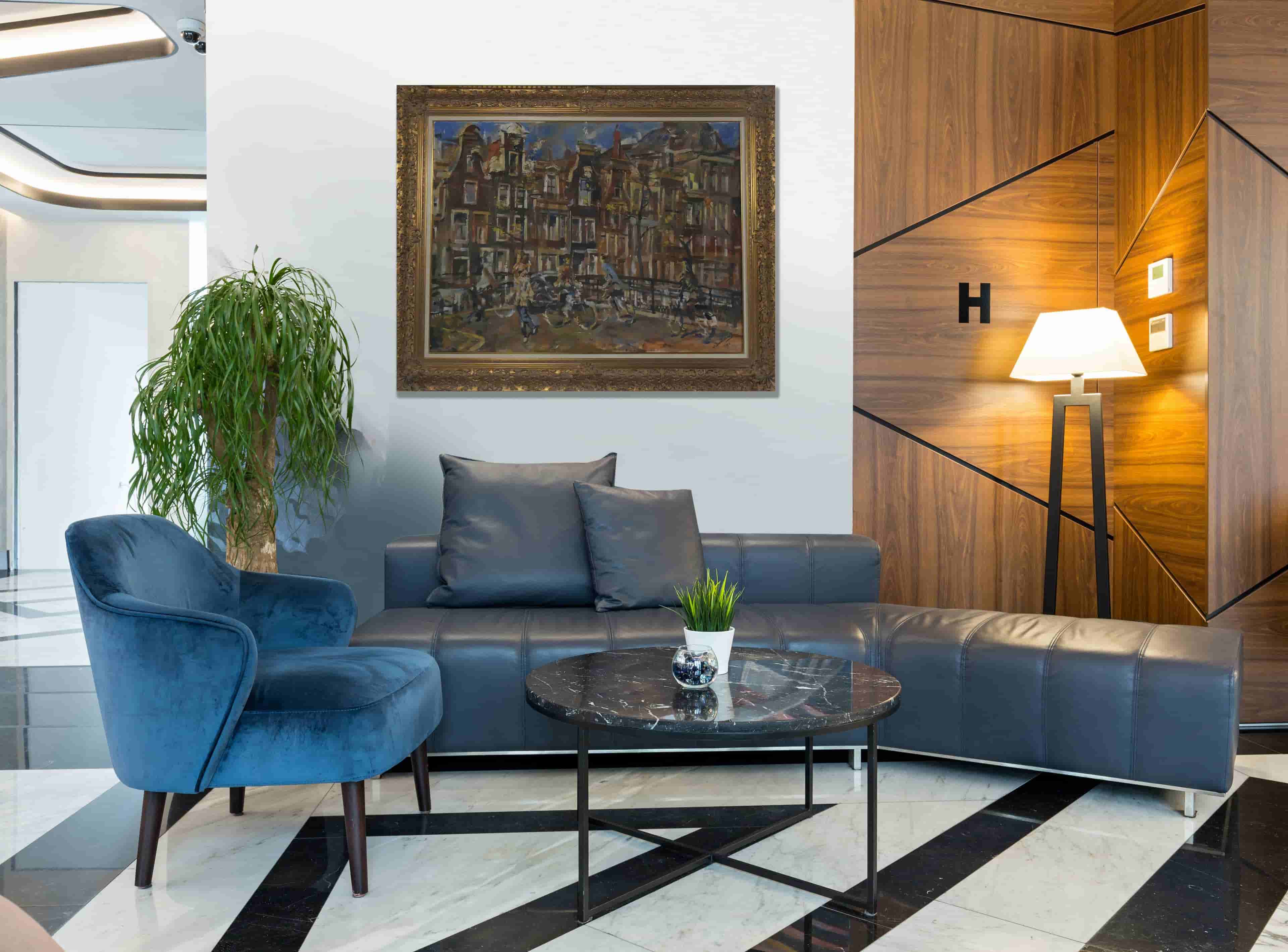 Erasmus Bernard von Dülmen-Krumpelman - Gracht in zomers Amsterdam (in interieur)