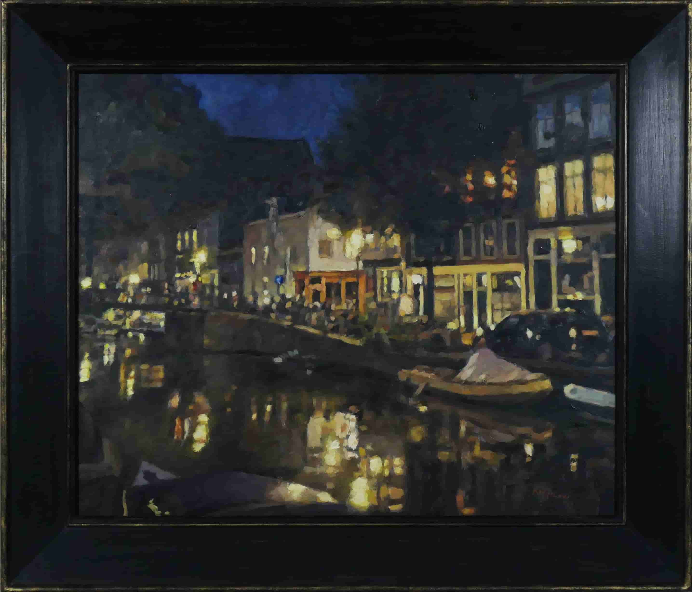 Frans Koppelaar - Egelantiersgracht bij avond (met lijst)