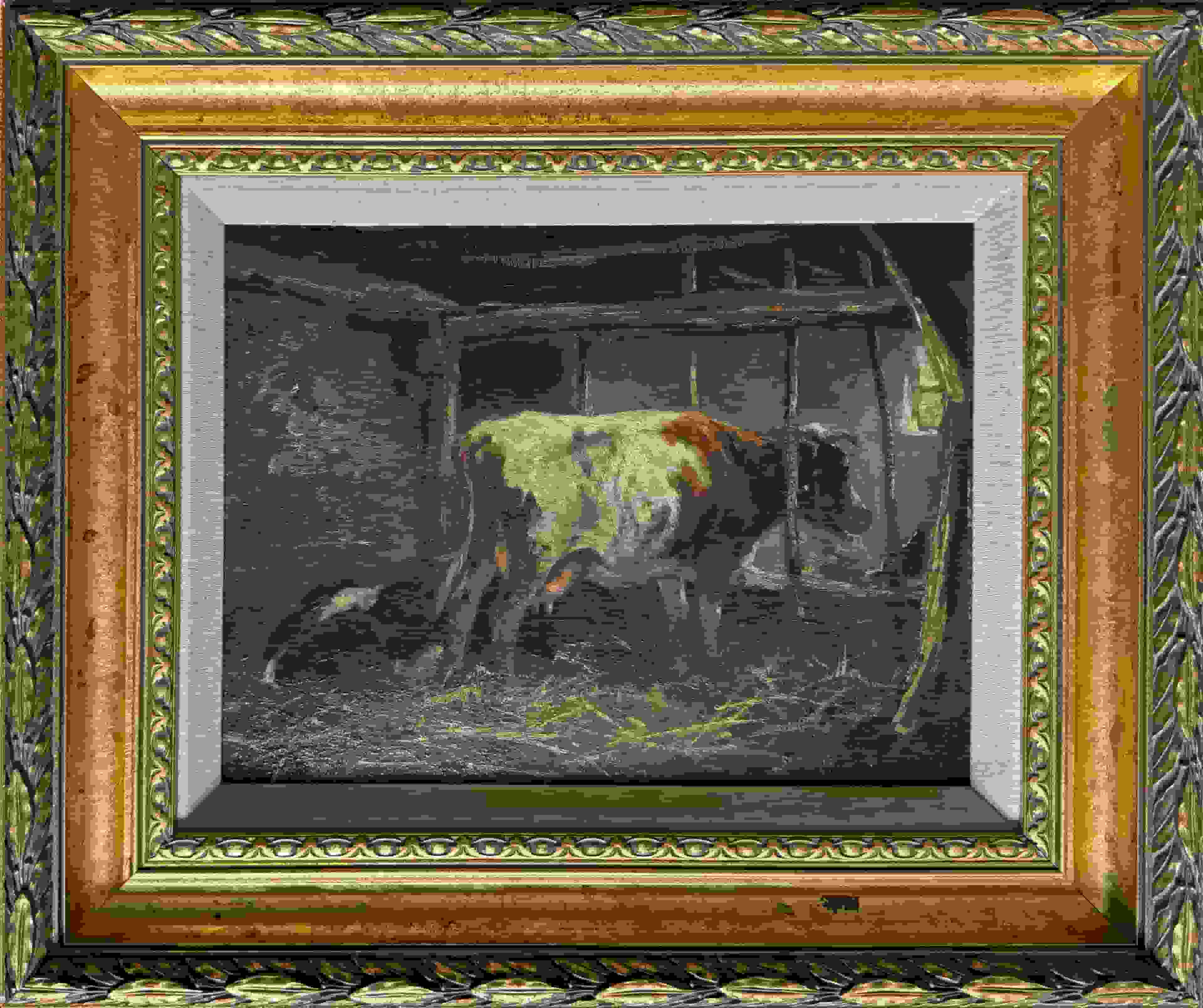 Johan Scherrewitz - Koe op stal (met lijst)