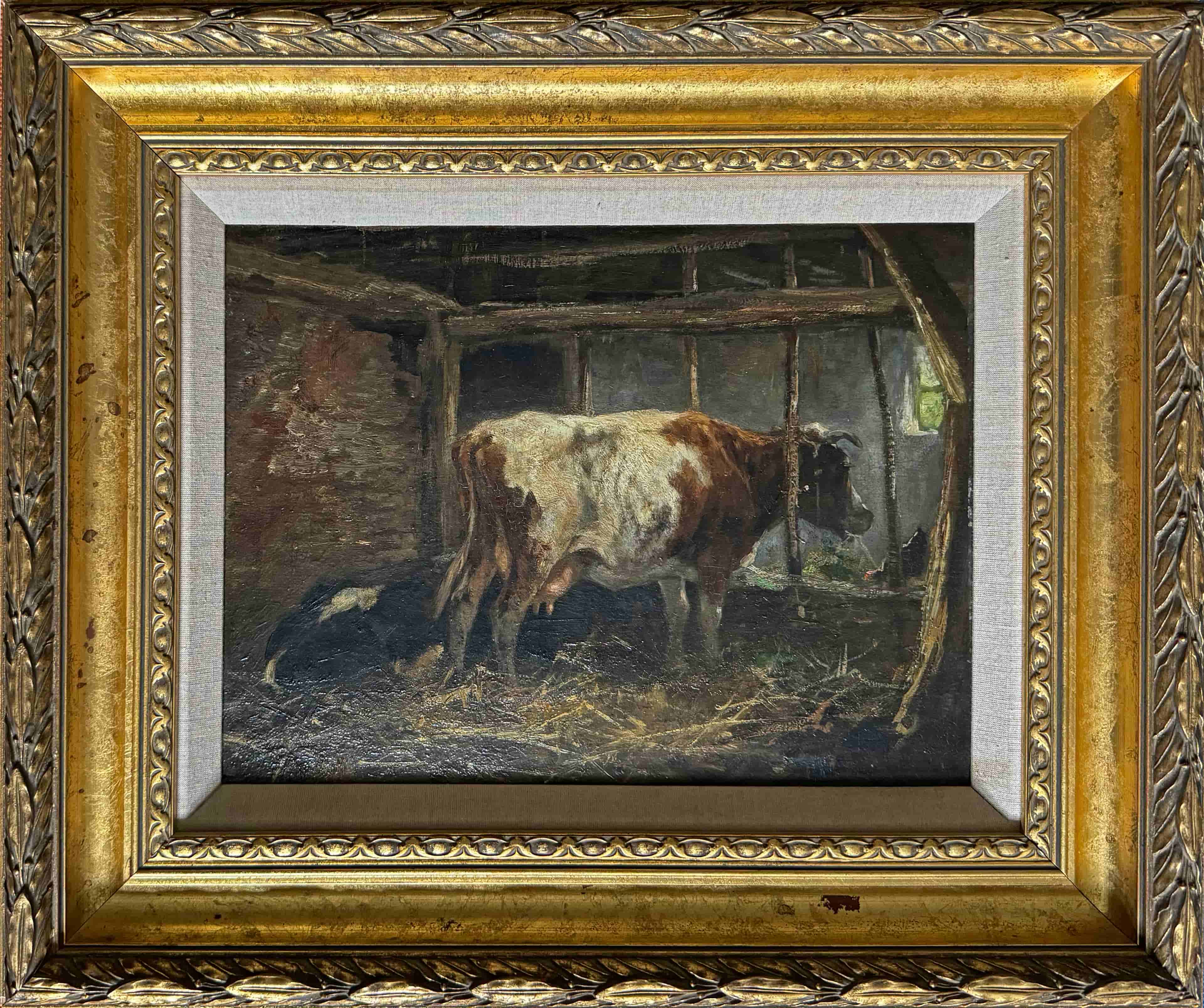 Johan Scherrewitz - Koe op stal (met lijst)