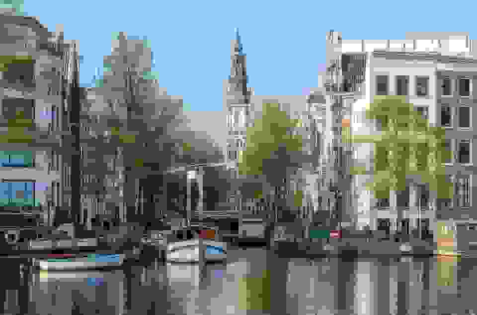 Bernardus van Beek - Groenburgwal met Zuiderkerk (in het echt)