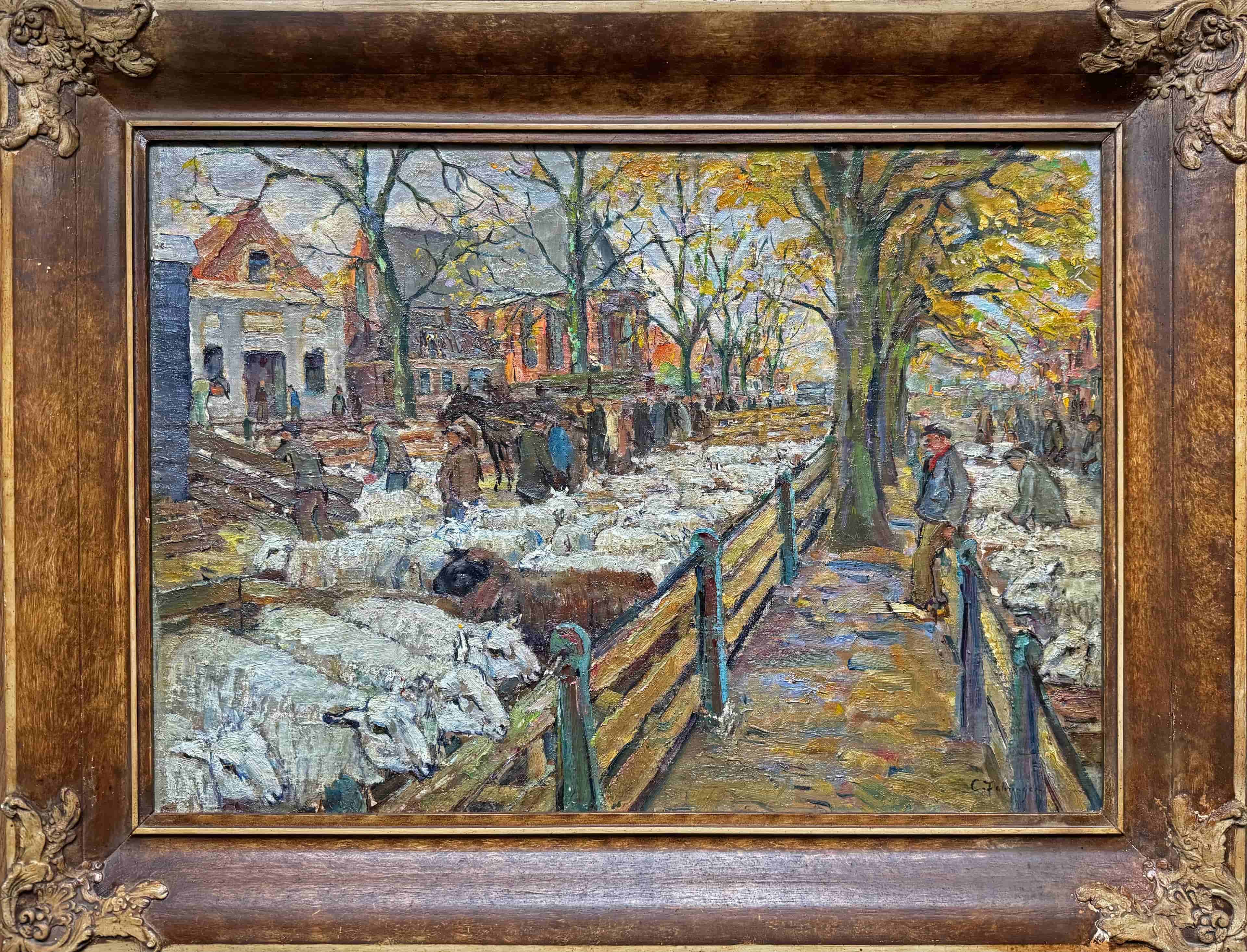 Carl Fahringer - Schapenmarkt te Hoorn (met lijst)