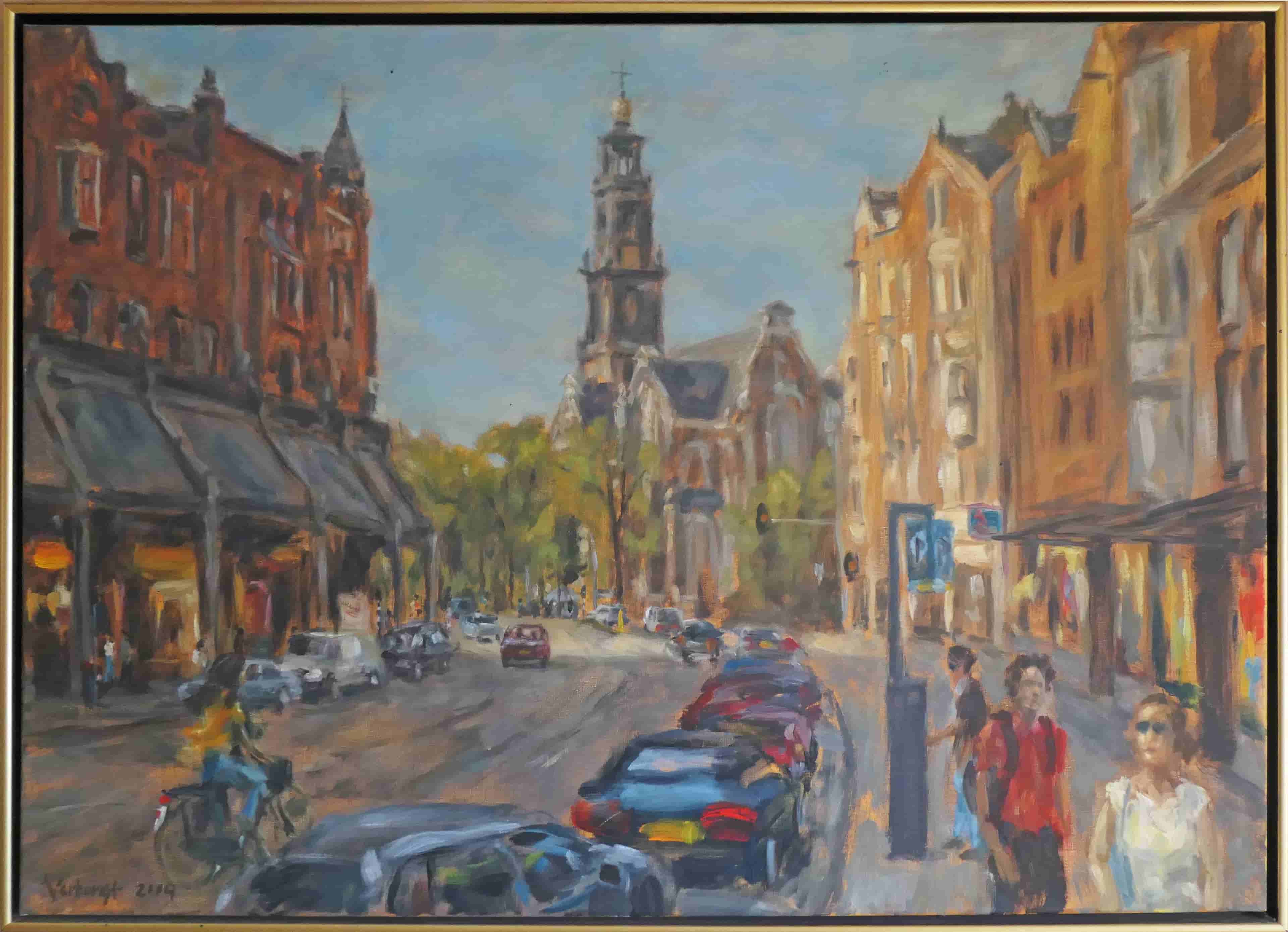 Wouter Verburgt - Raadhuisstraat met Westerkerk te Amsterdam (met lijst)