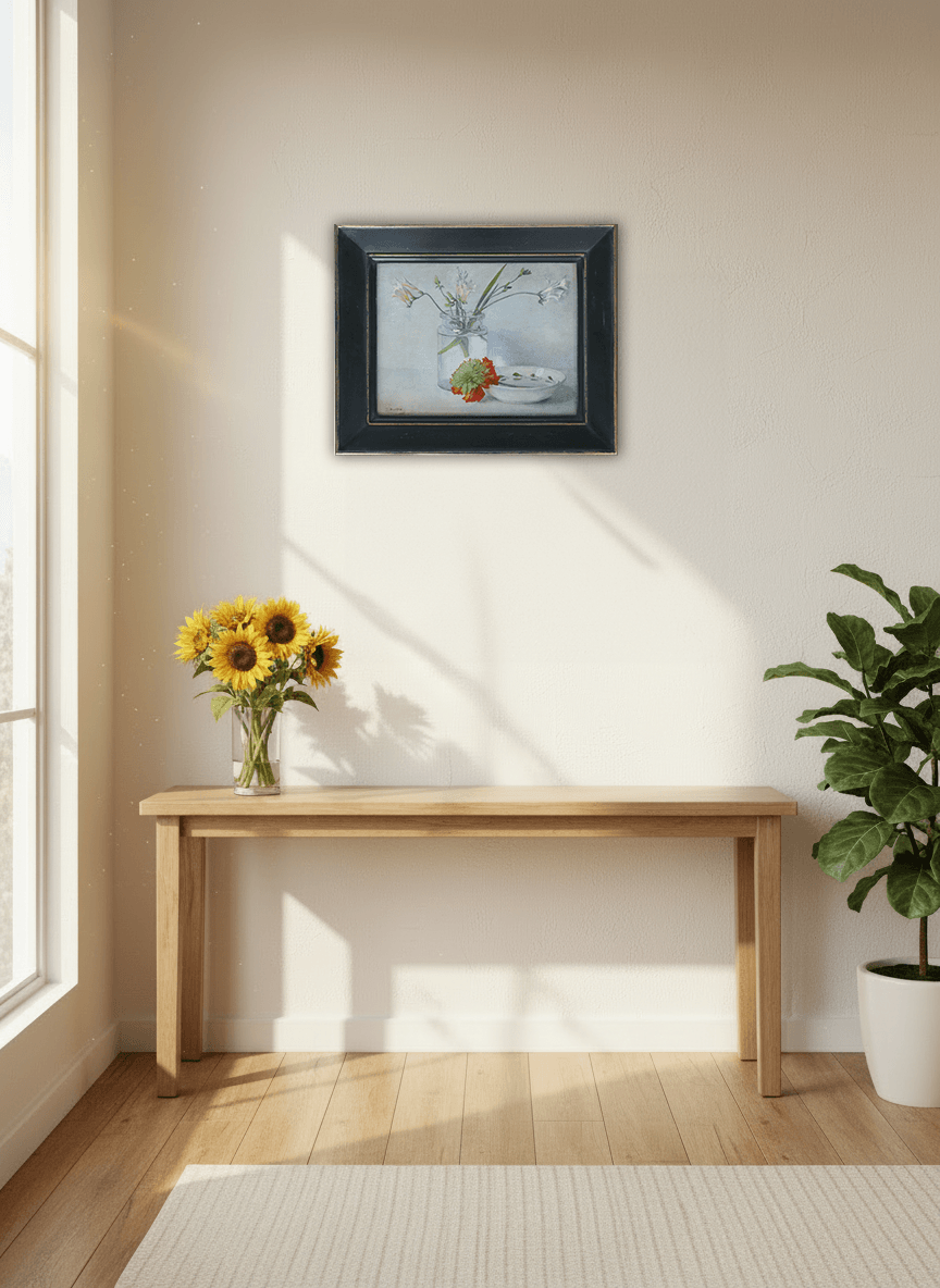 Jo Koster - Stilleven met witte fresia's en anjer (in interieur)