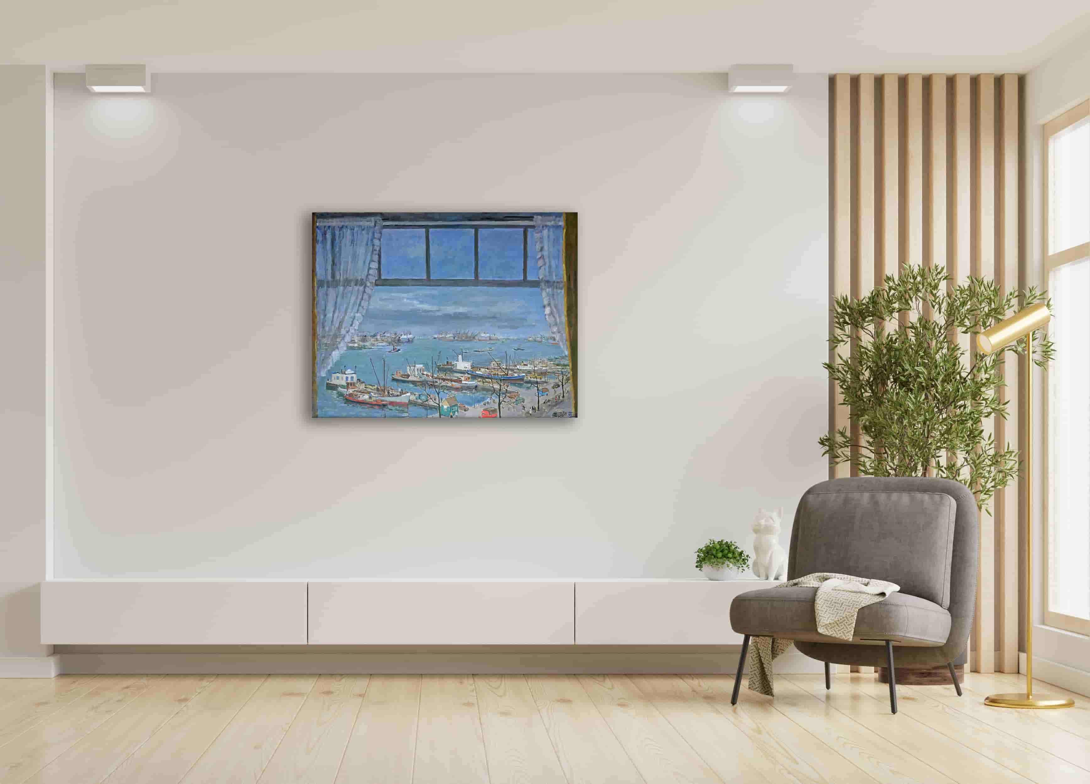 Bart Peizel - Gezicht op het IJ te Amsterdam (met lijst)