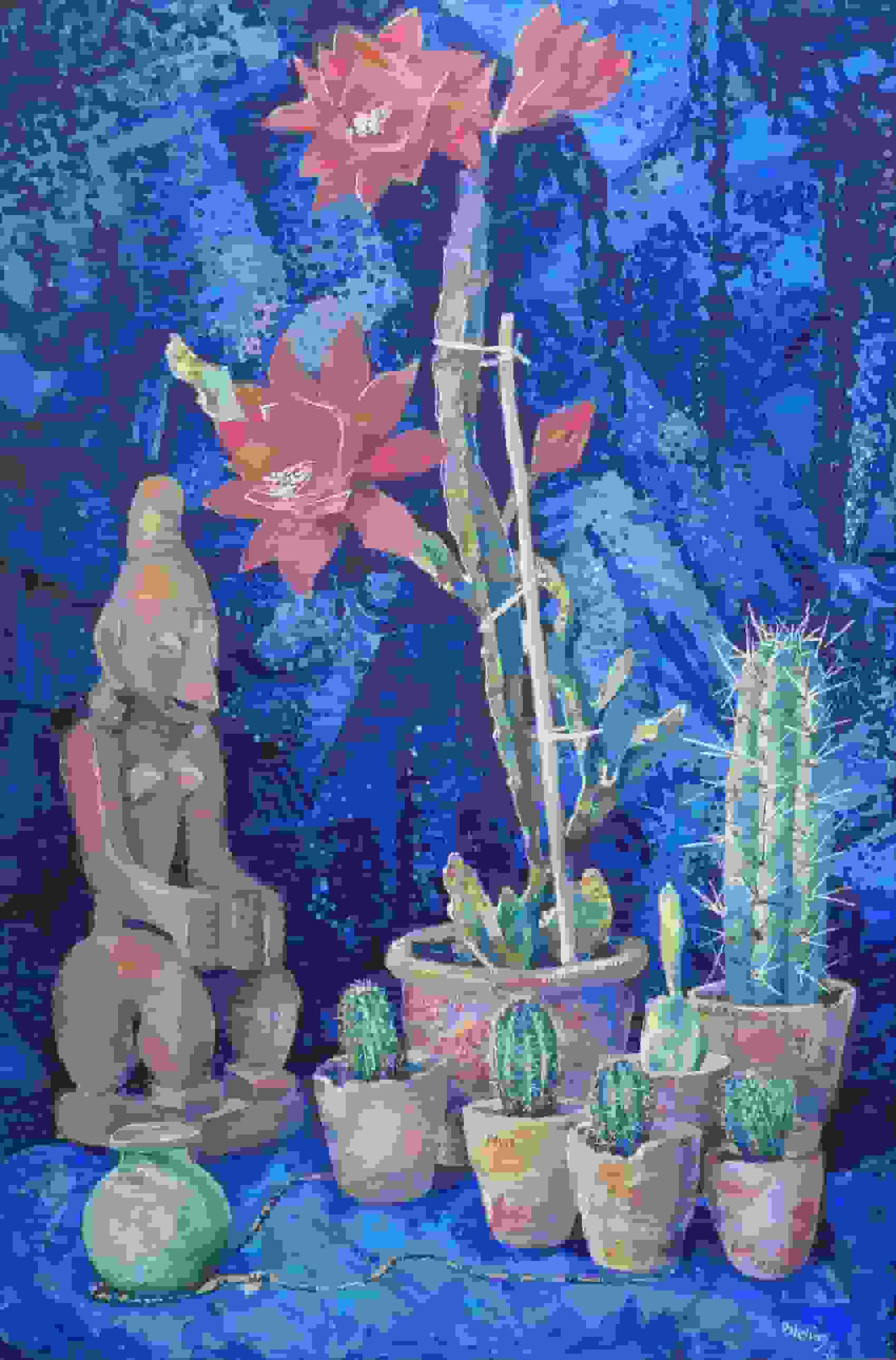 Stilleven met cactussen en voorouderbeeld