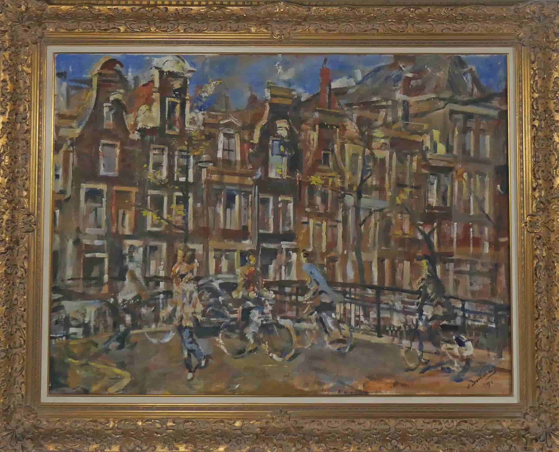 Erasmus Bernard von Dülmen-Krumpelman - Gracht in zomers Amsterdam (met lijst)