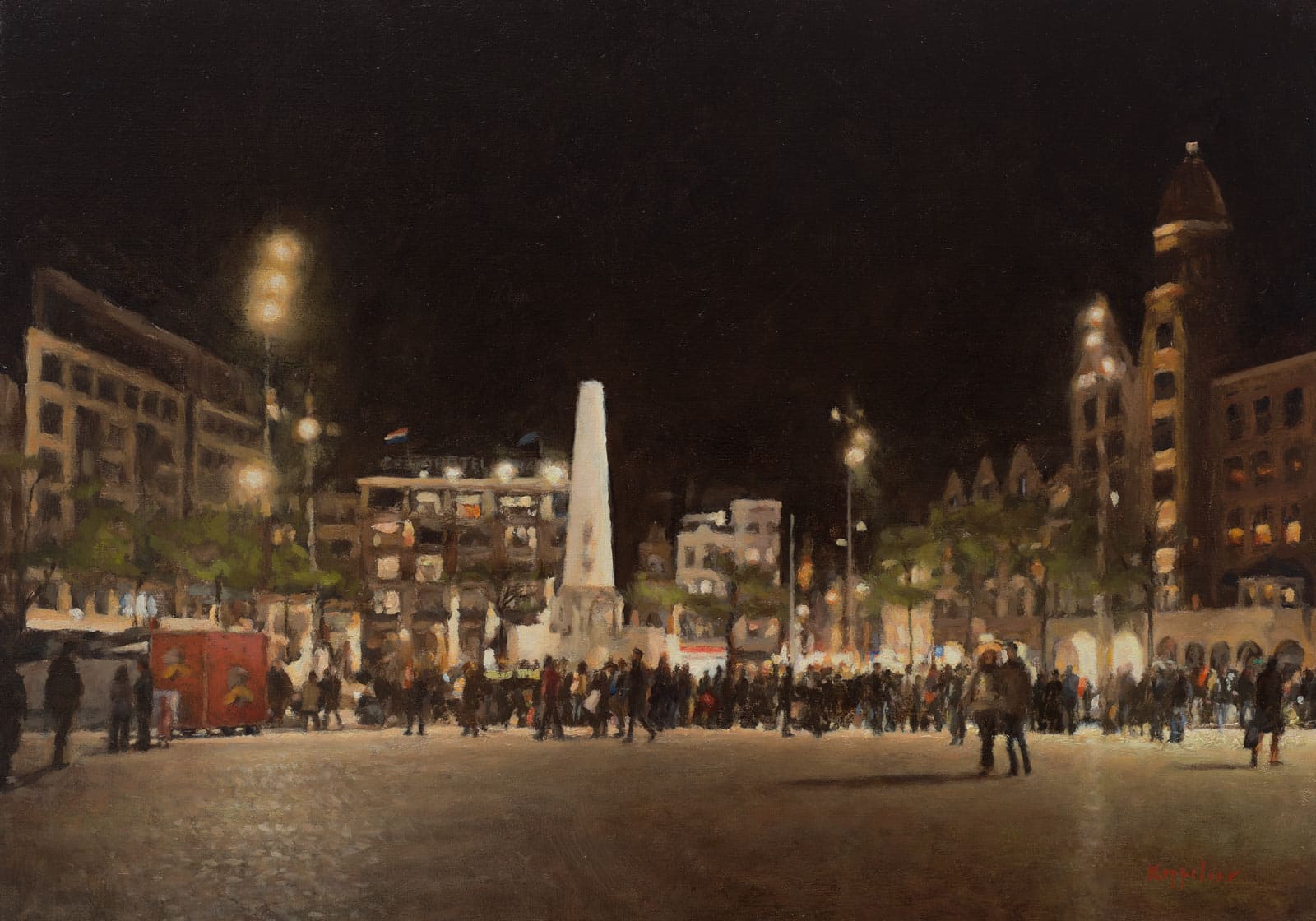 De Dam bij avond zonder lijst