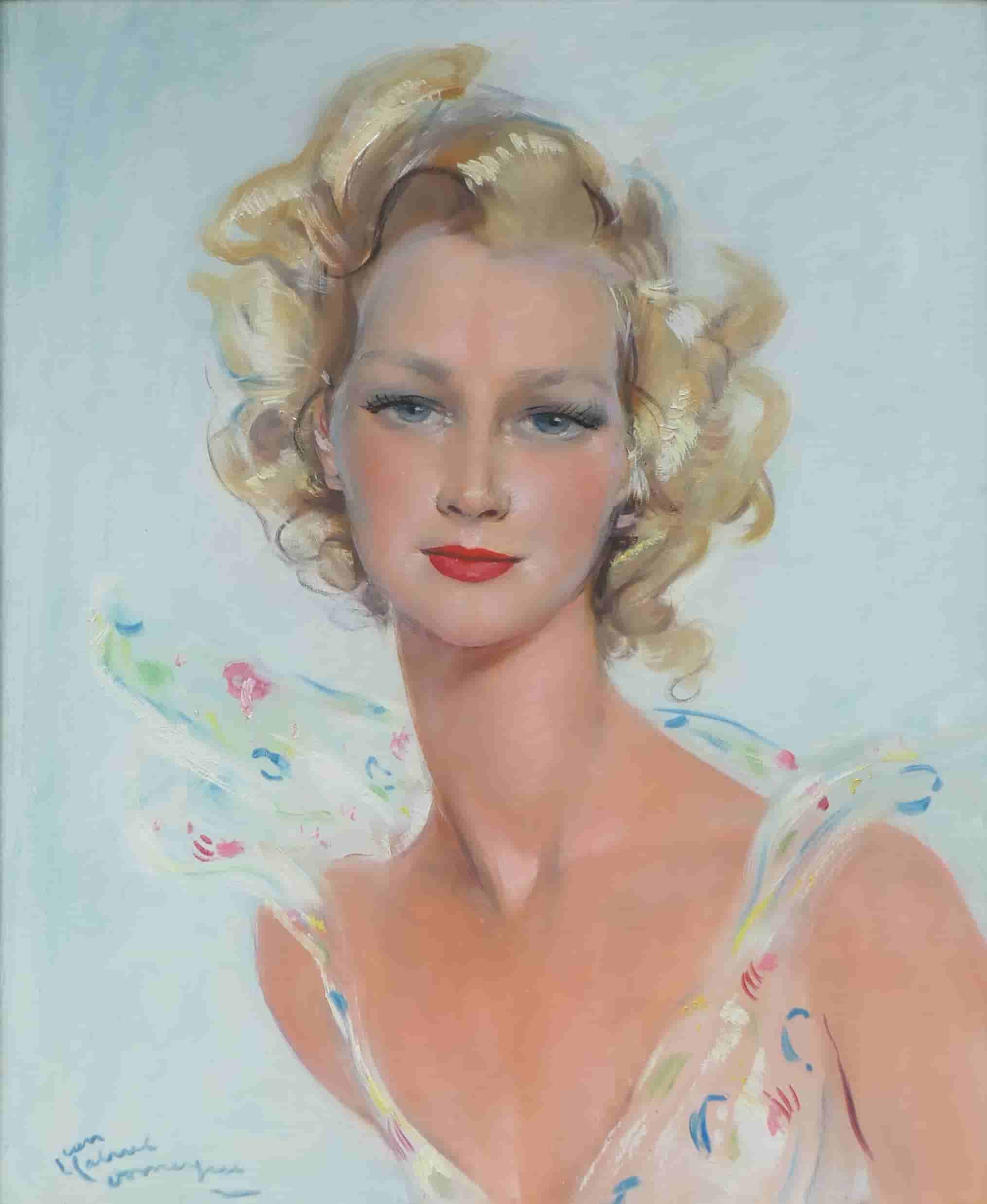 Jean-Gabriel Domergue - Portrait d'une jeune femme (zonder lijst)