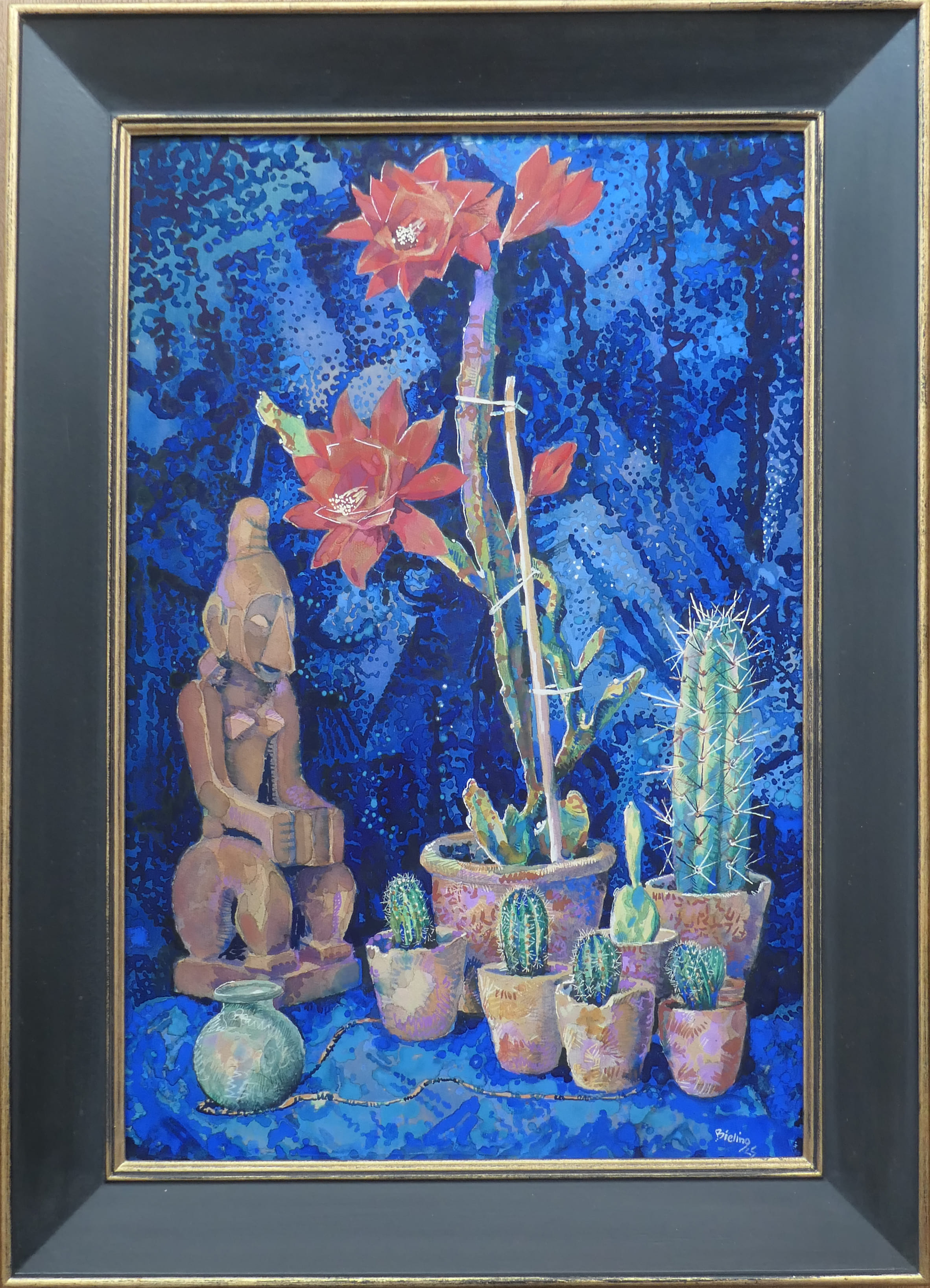 Stilleven met cactussen en voorouderbeeld zonder lijst