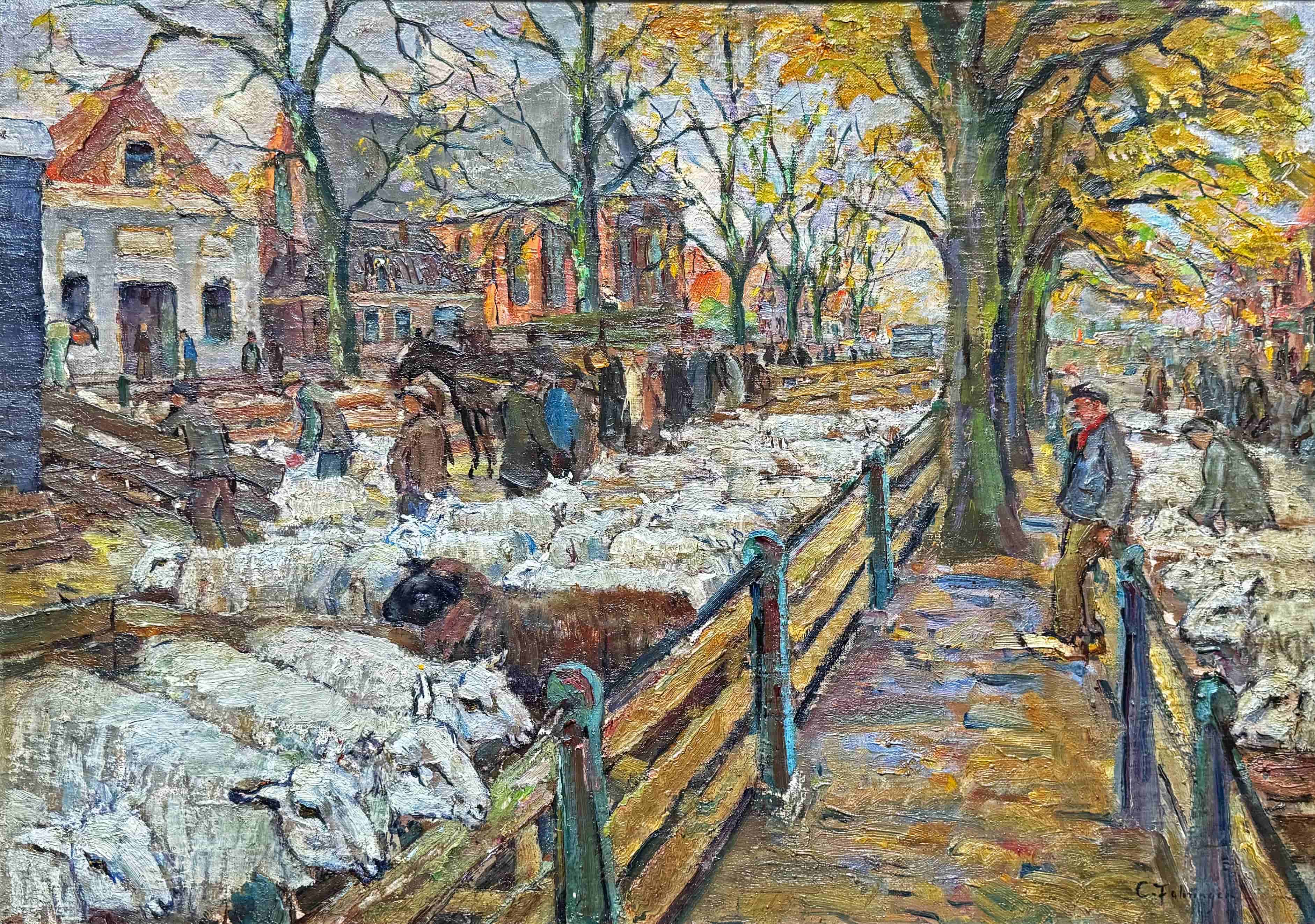 Carl Fahringer - Schapenmarkt te Hoorn (zonder lijst)