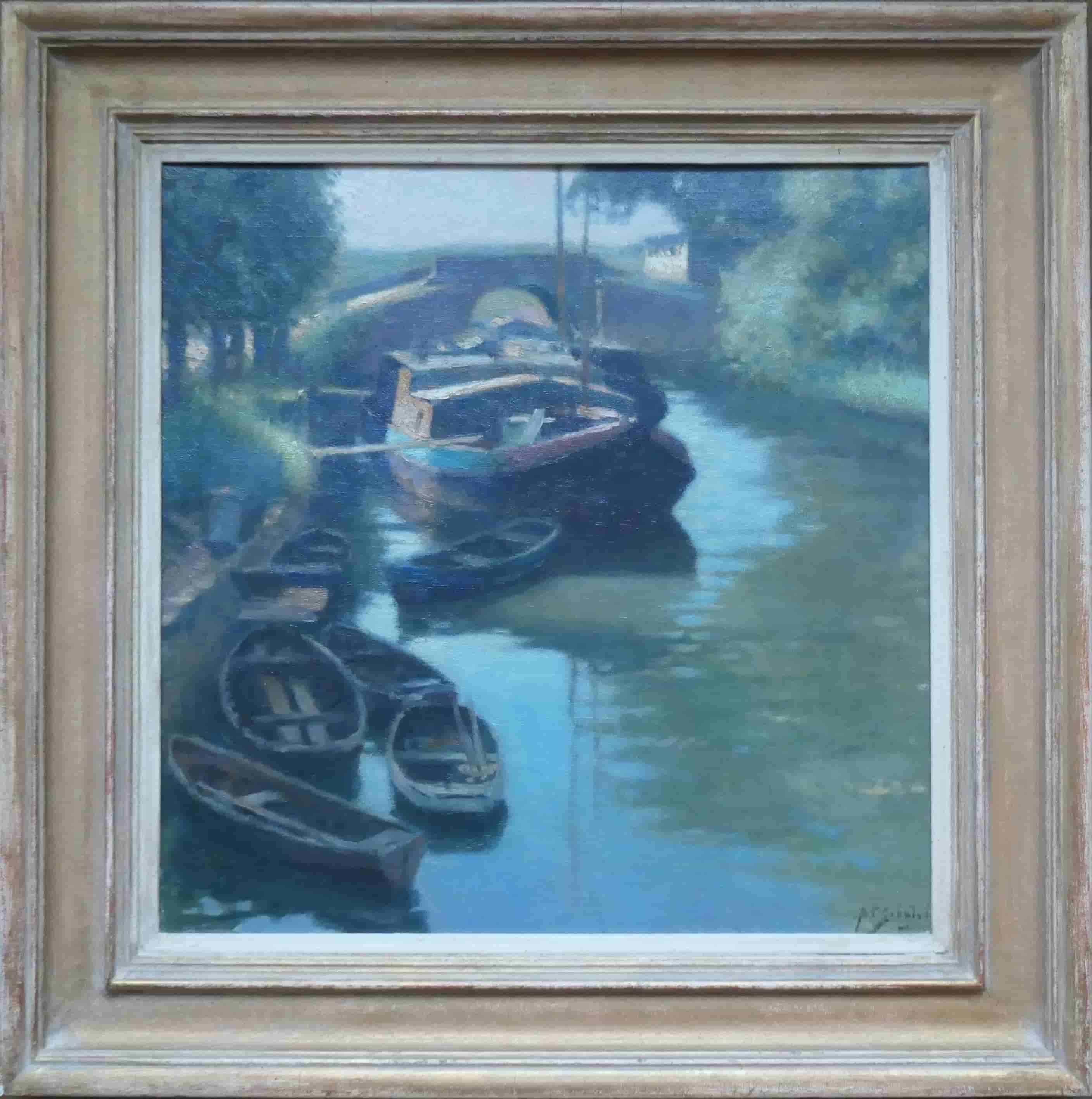 Anthony Pieter Schotel - Bootjes in de Vecht bij Muiden (met lijst)