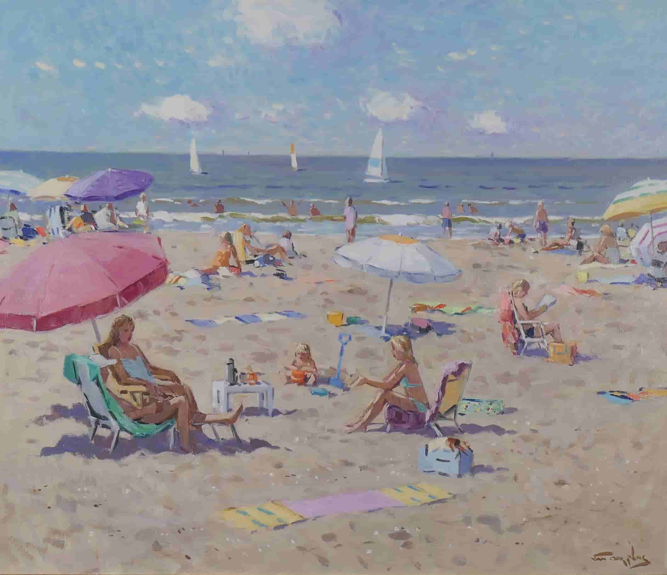 Niek van der Plas - Strandgezicht te Katwijk