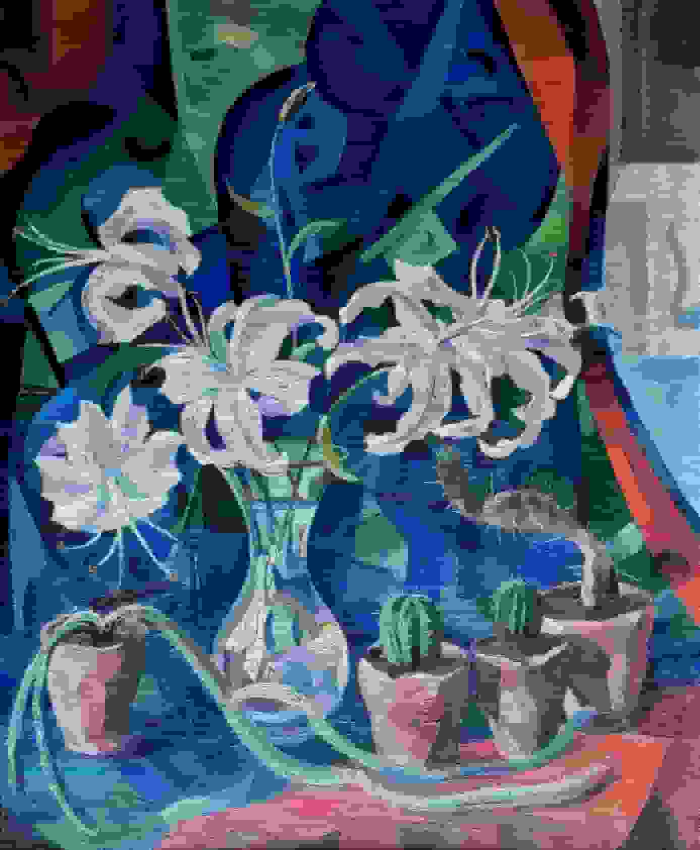 Bloemstilleven met lelies en cactussen