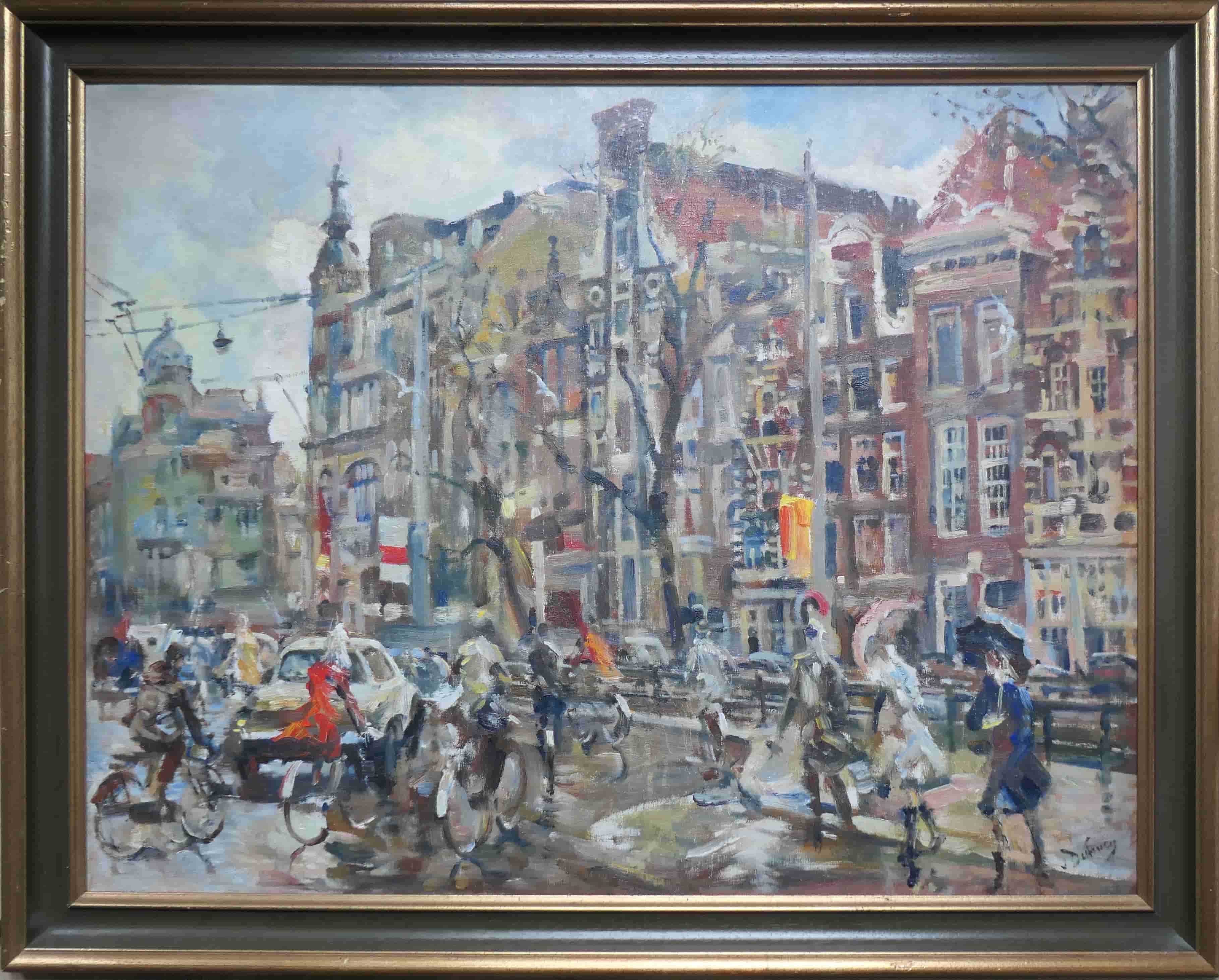 Erasmus Bernard von Dülmen-Krumpelman - Koningsplein in de regen (met lijst)