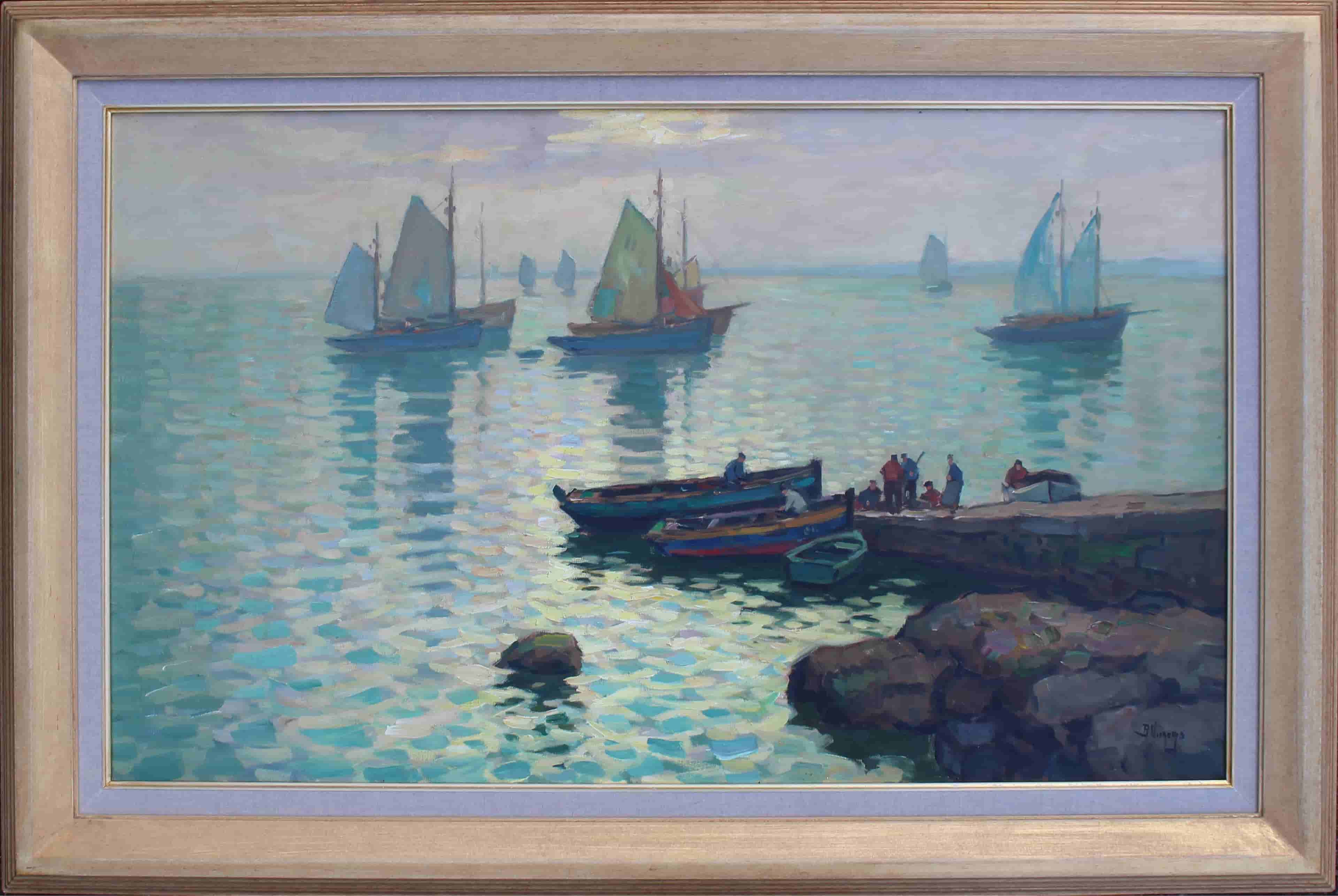 Ben Viegers - Schepen in de haven van Concarneau (met lijst)