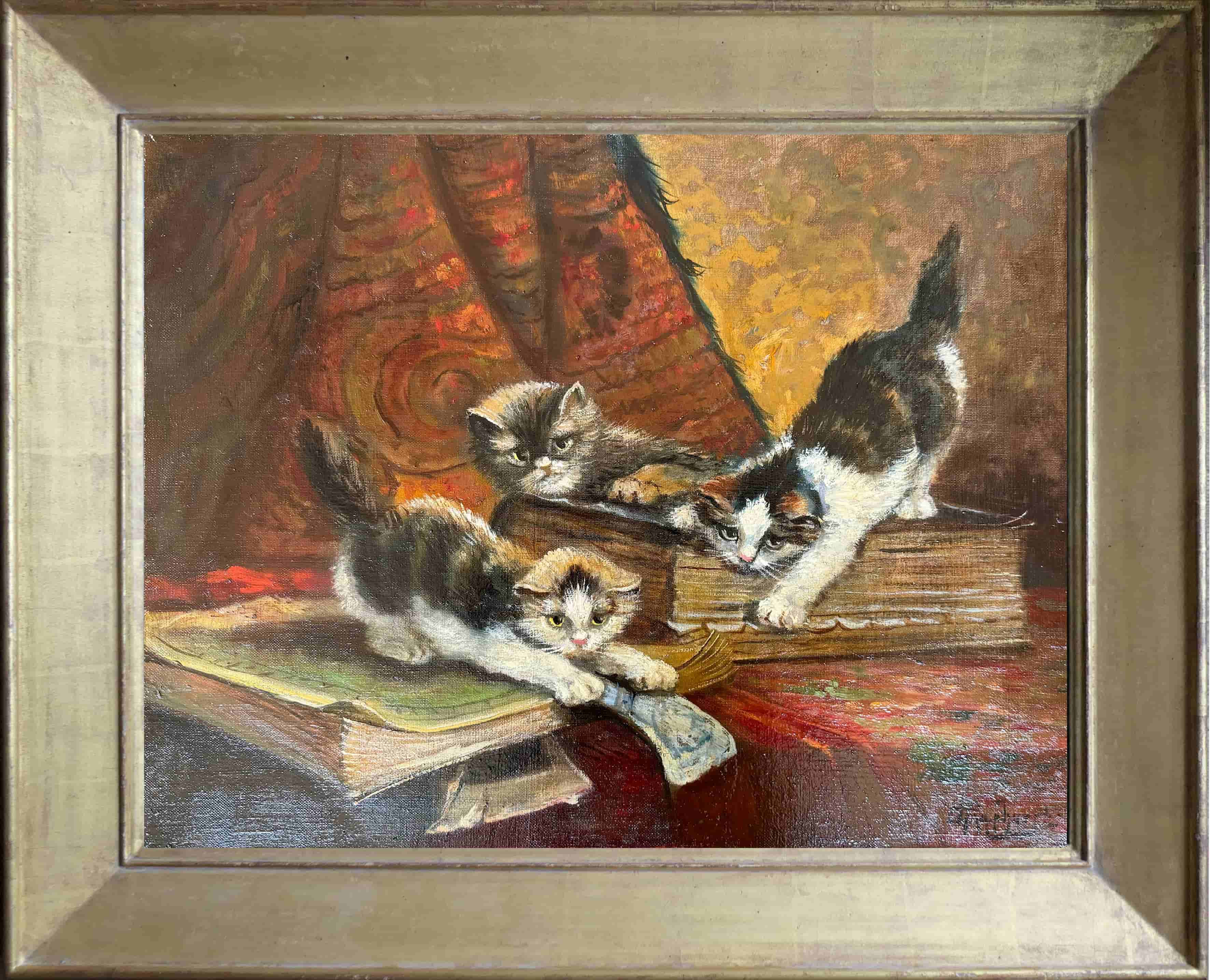 Cornelis Raaphorst - Drie spelende kittens (met lijst)