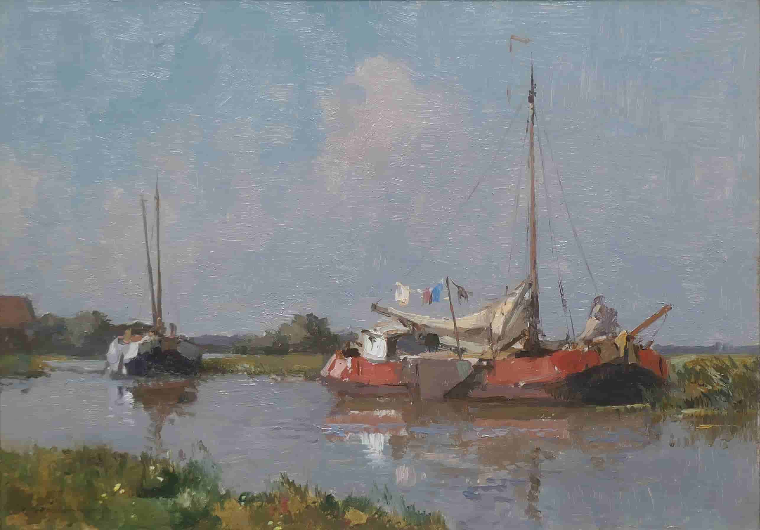 Cornelis Vreedenburgh - Tjalk die voor anker ligt