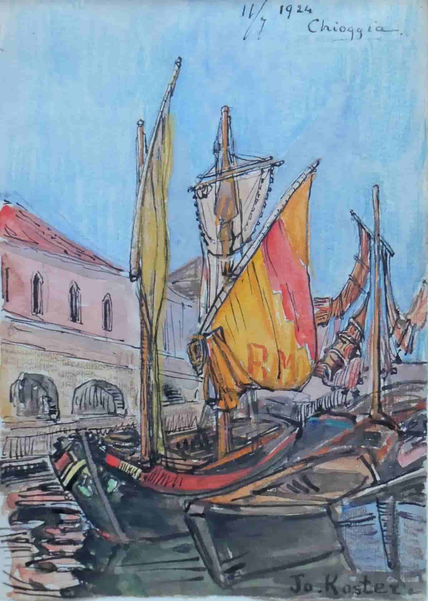 Jo Koster - De haven van Chioggia in Italië (zonder lijst)