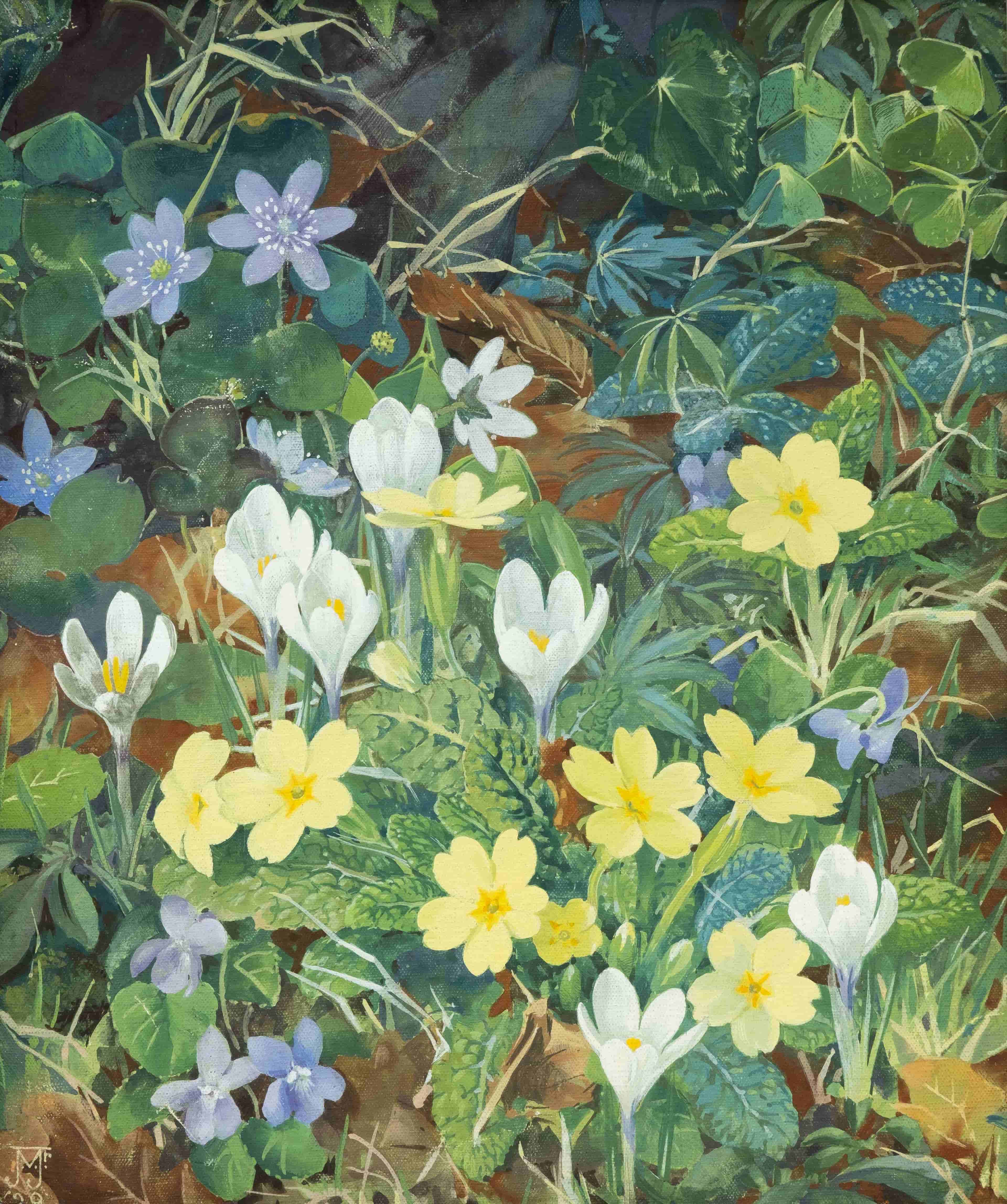 Jan Voerman jr - Lentebloemen met bloeiende crocus (zonder lijst)