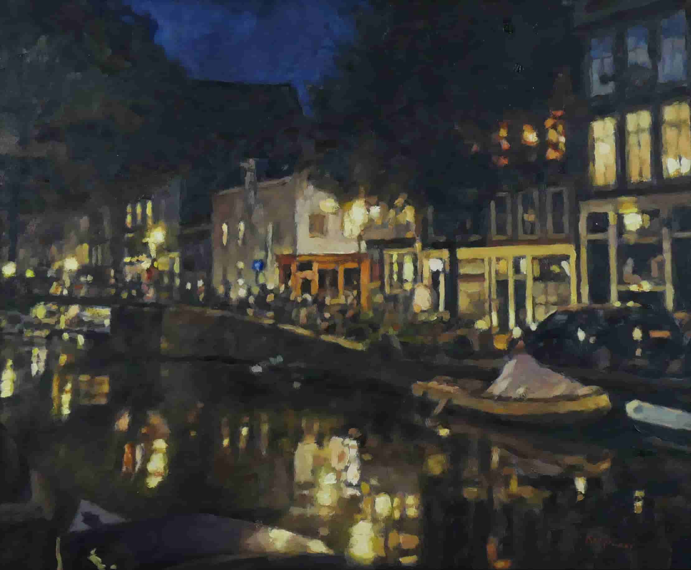 Frans Koppelaar - Egelantiersgracht bij avond (zonder lijst)
