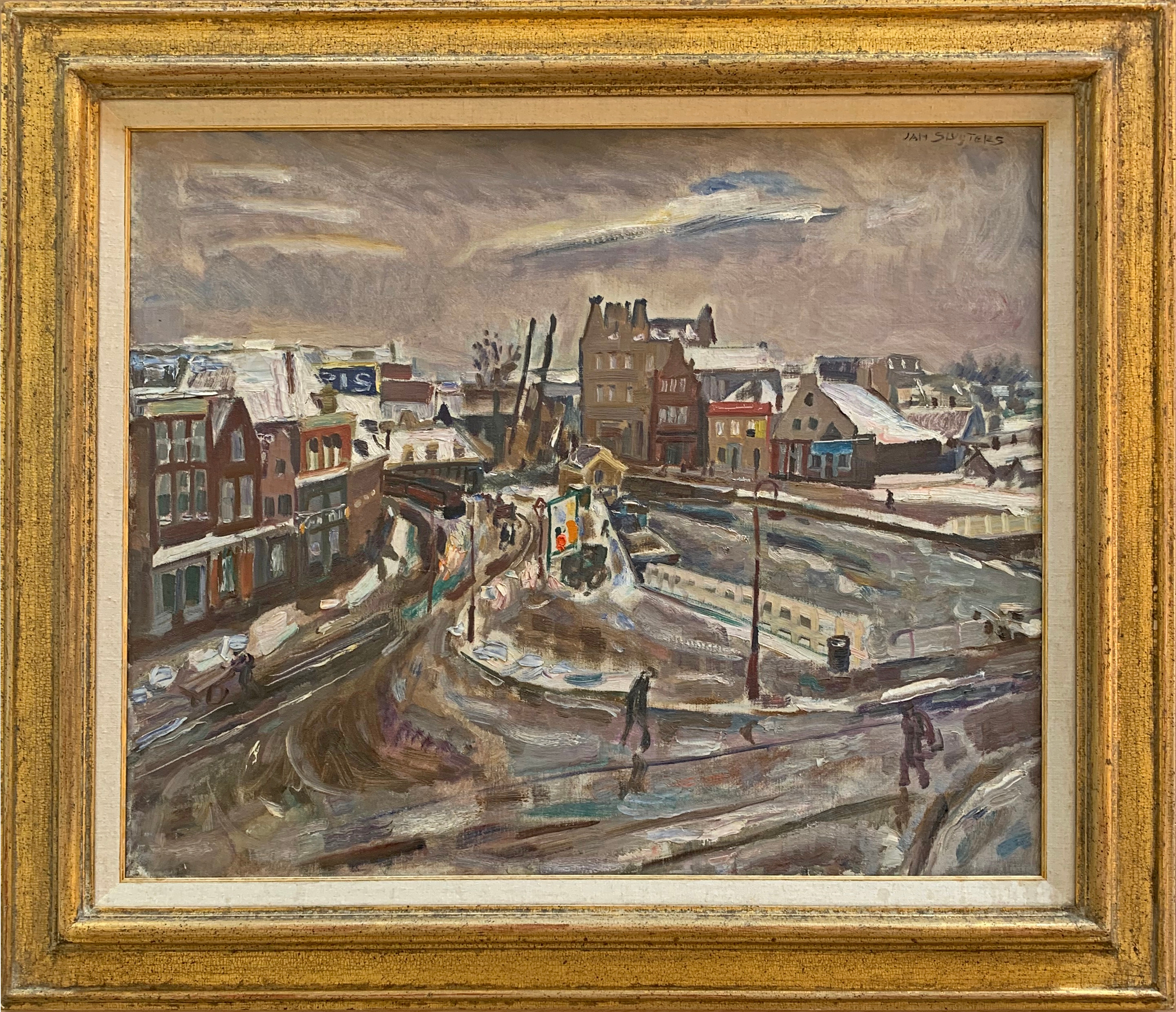 Overtoomse sluis te Amsterdam met sneeuw (voor 1925) zonder lijst