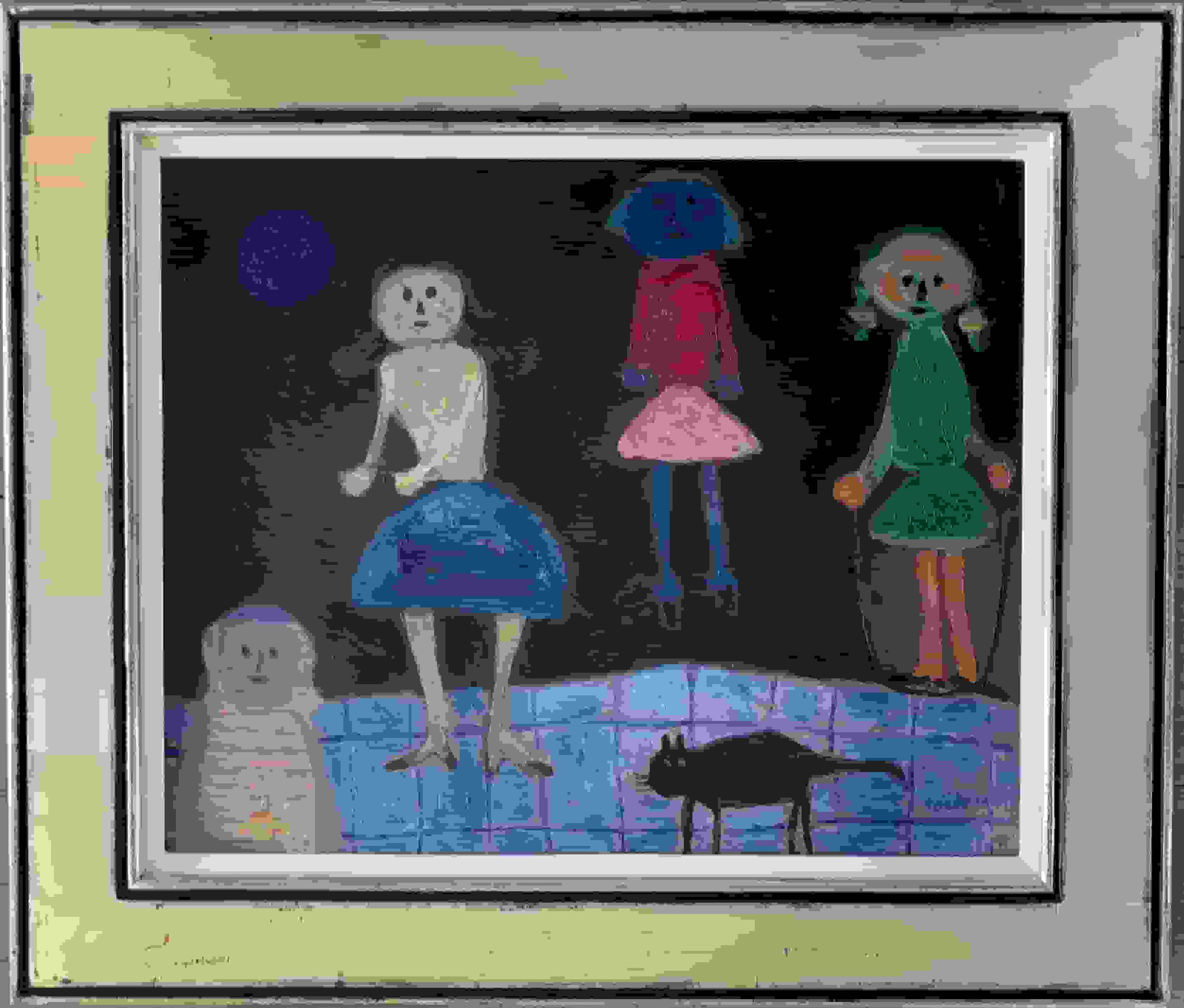 Jan Roëde - Kinderen en kat (met lijst)