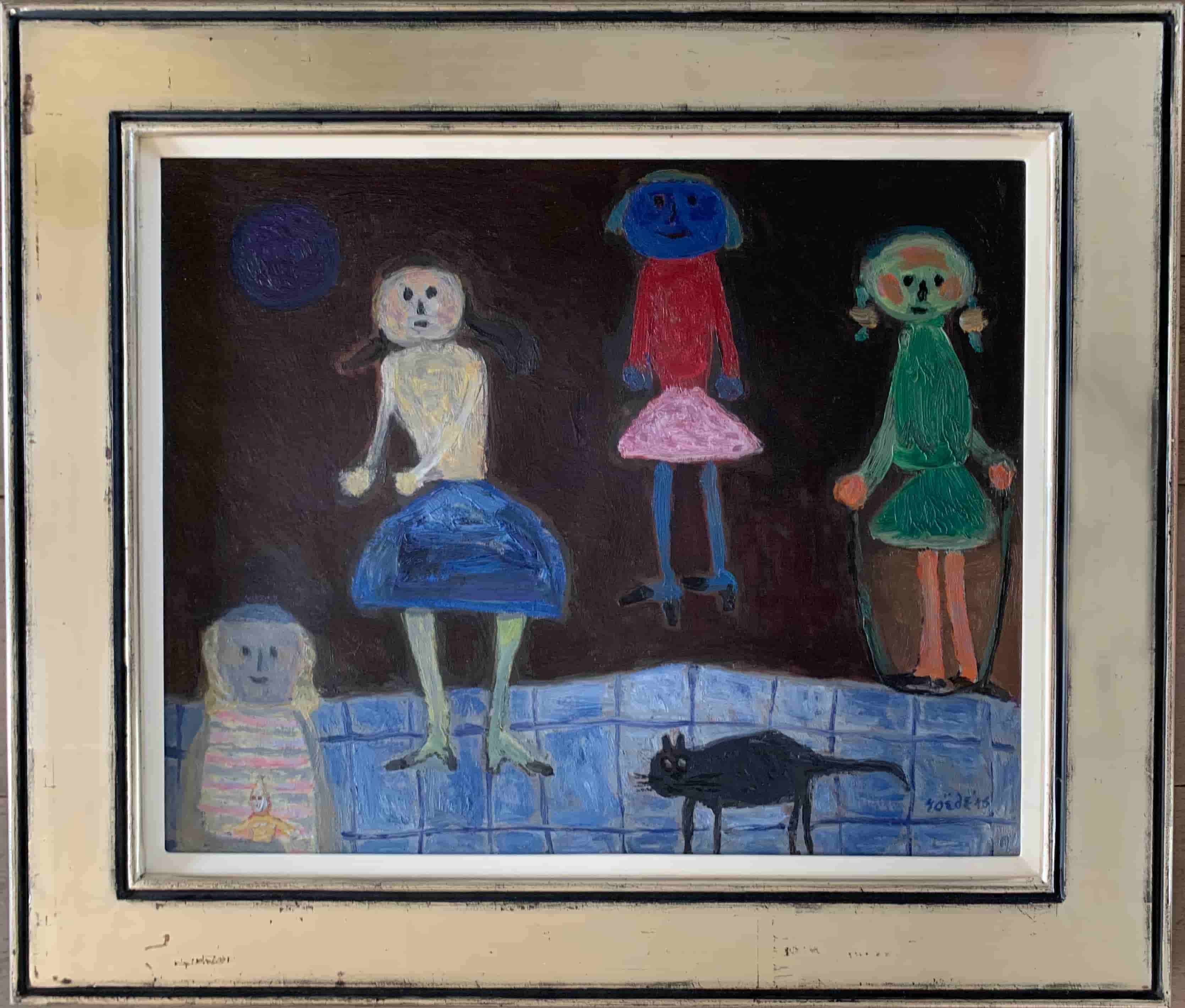 Jan Roëde - Kinderen en kat (met lijst)