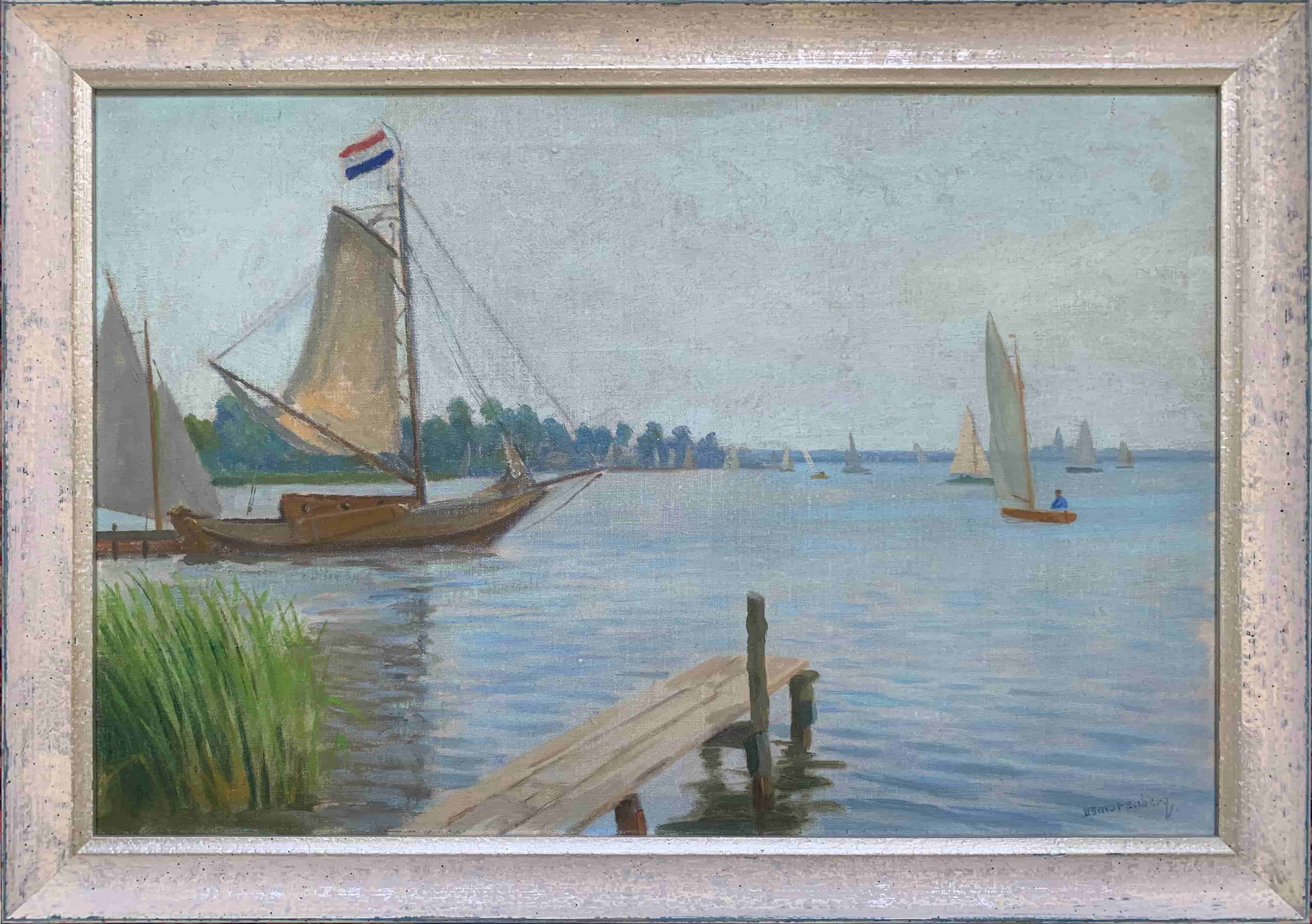 Dirk Smorenberg - Zeilboten op de Loosdrechtseplassen (met lijst)