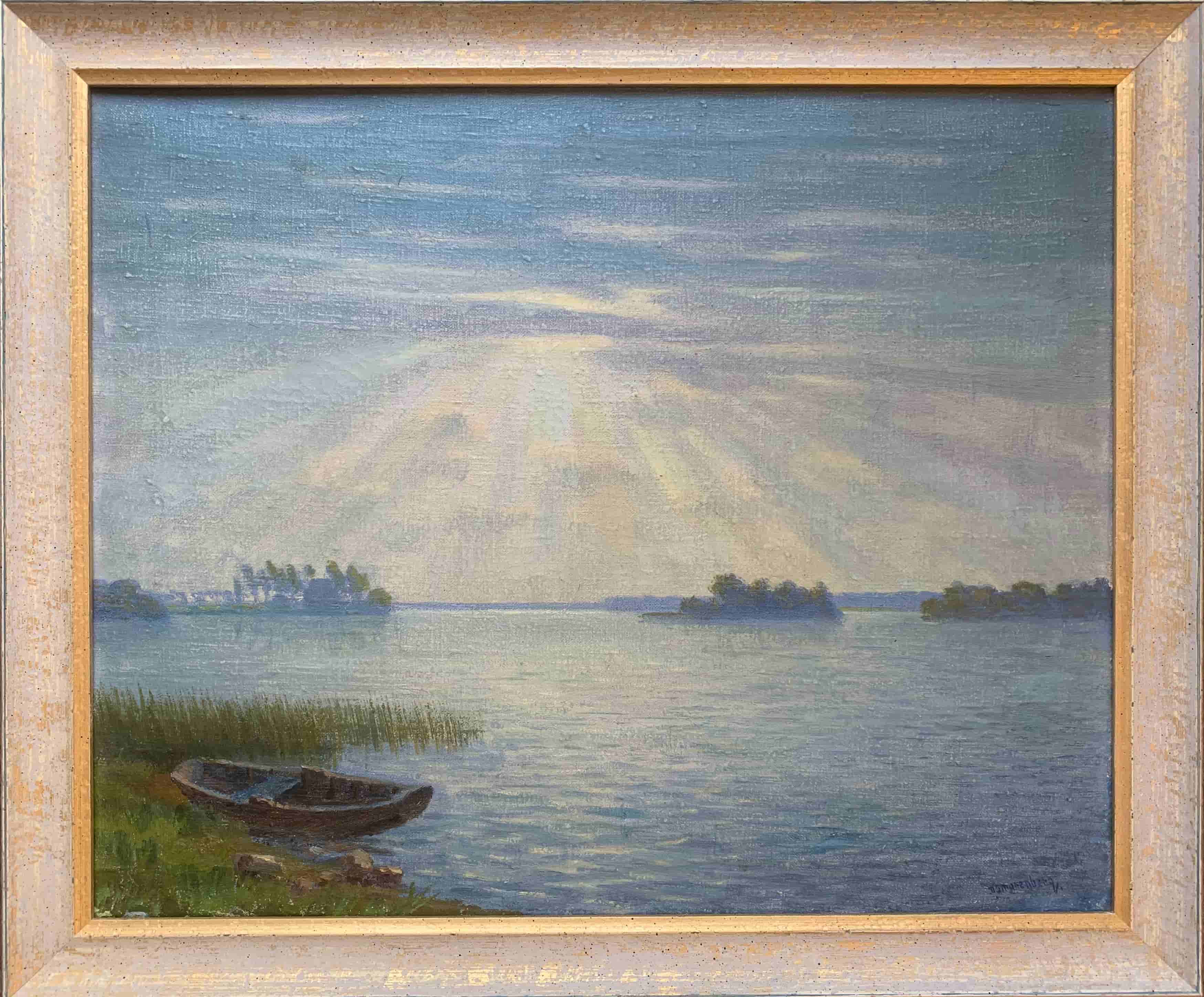 Dirk Smorenberg - Avondsfeer bij de Vuntusplas, Loosdrecht (met lijst)