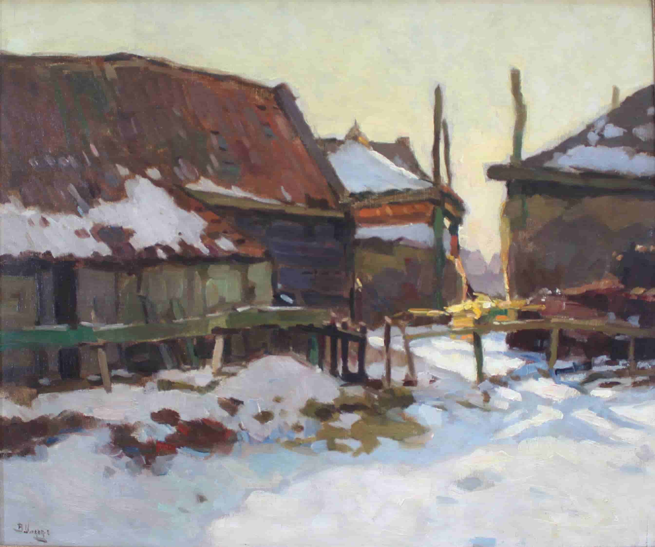 Ben Viegers - Winterzon bij de boerderij (zonder lijst)