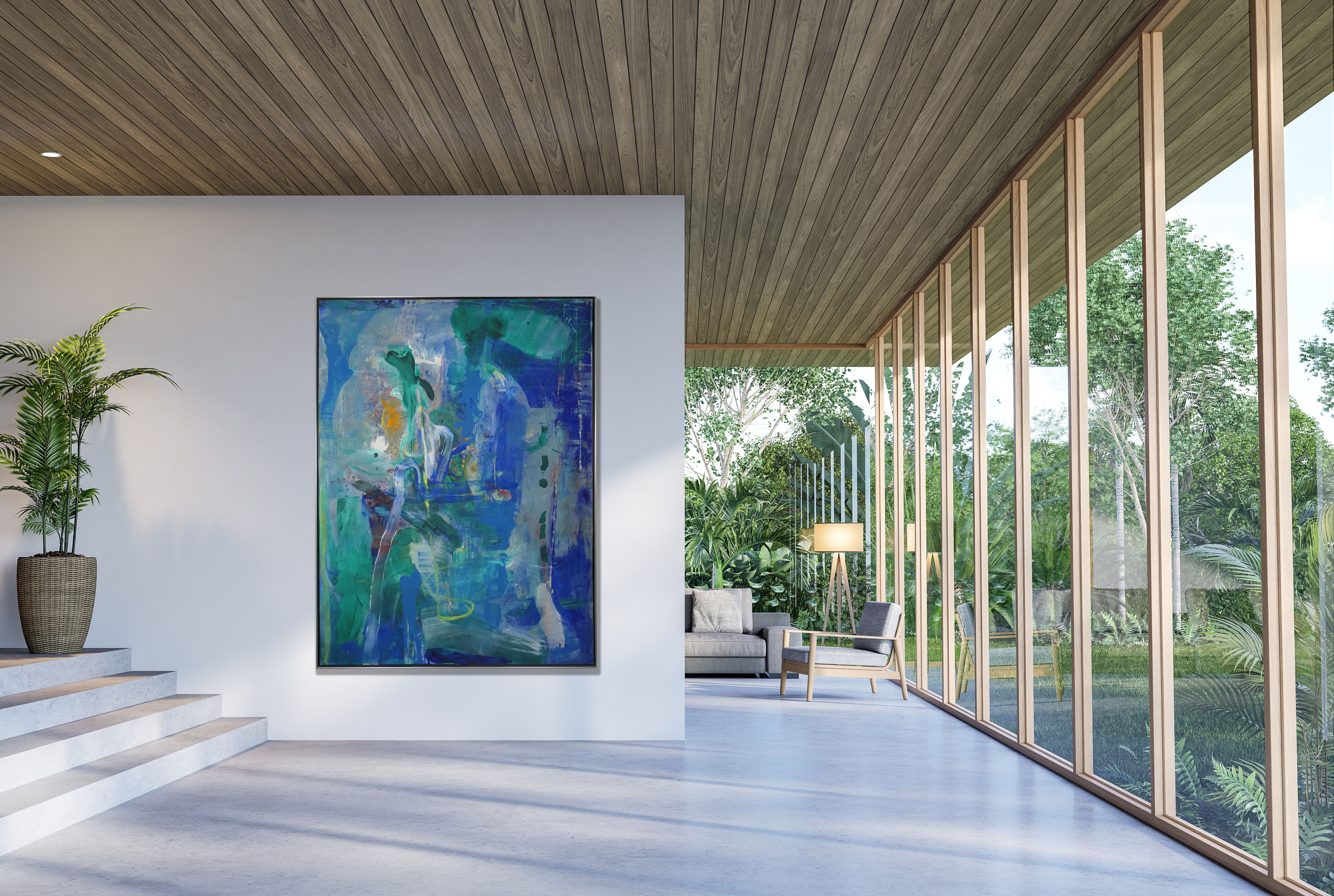 Abstracte compositie in blauw zonder lijst