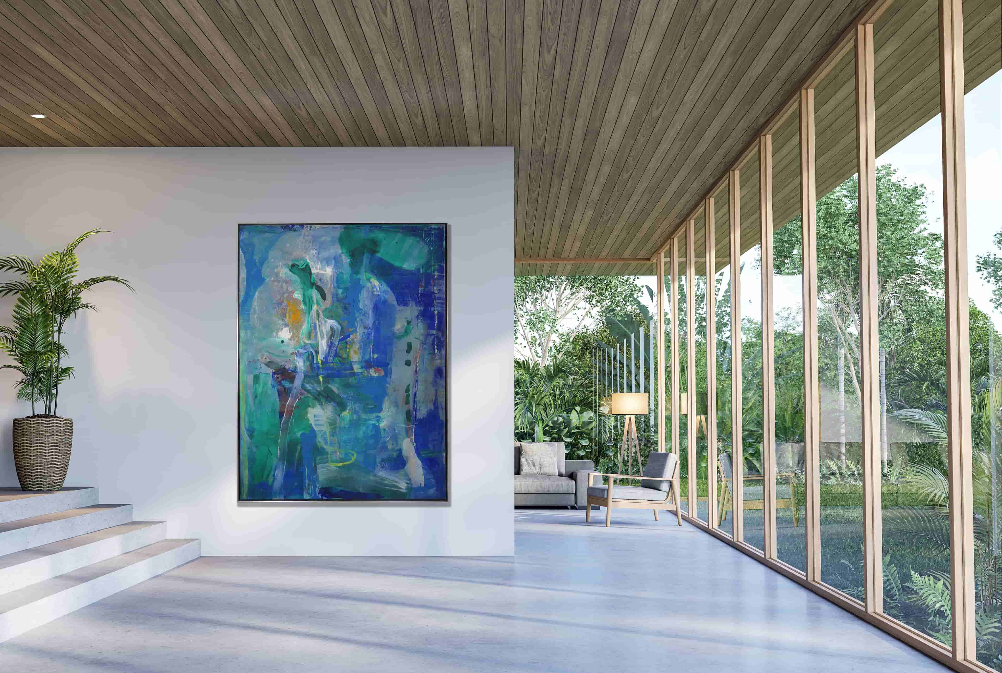 Eric de Nie - Abstracte compositie in blauw (in interieur)