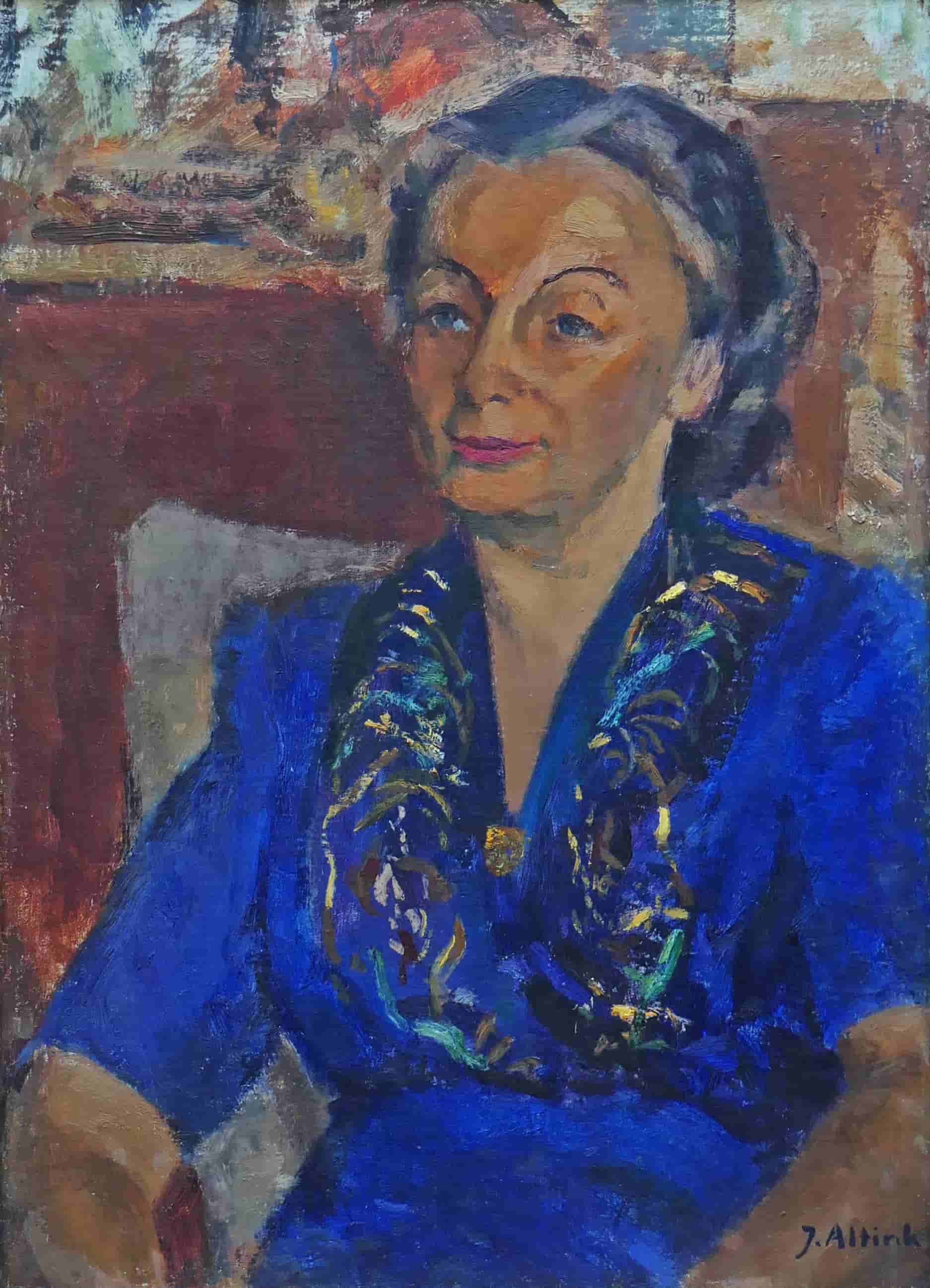 Jan Altink - Damesportret in blauw / Mantingerzand